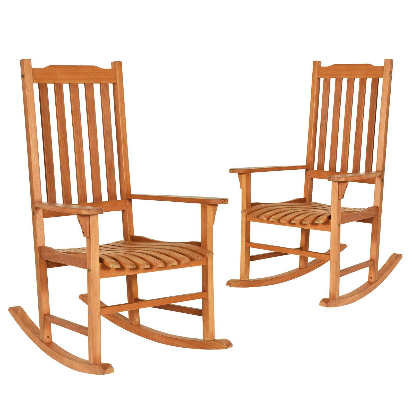 Tangkula Set of 2 Patio Rocking Chair, Indoor Outdoor Wooden Rocker Lounge Chair for Porch Garden Backyard Balcony, Rustic High Back Armchair w/