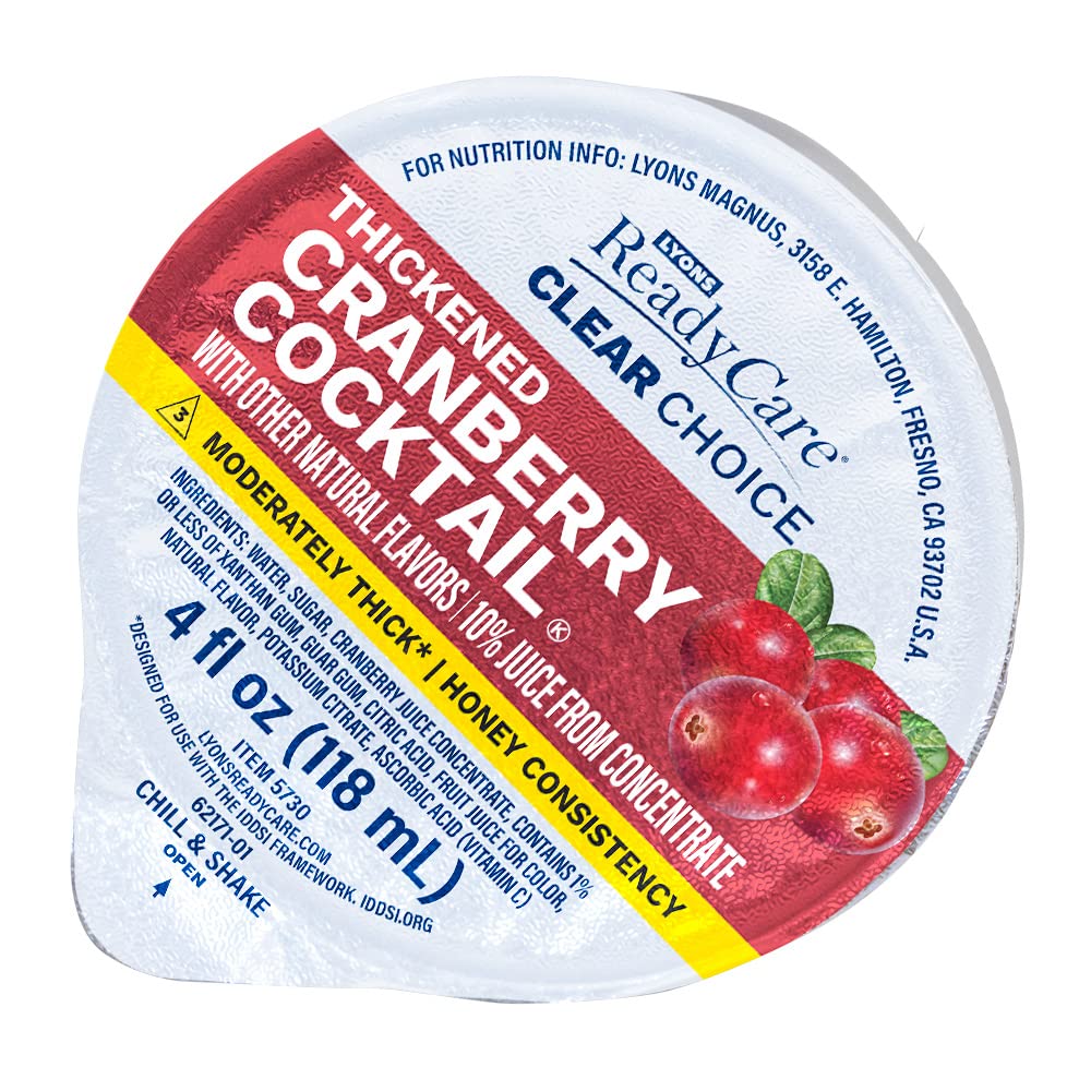 Lyons ReadyCare Thickened Cranberry Cocktail for Dysphagia & Swallowing Difficulty - Honey Consistency, Level 3 Moderately Thick - 4 fl oz (48 pack)