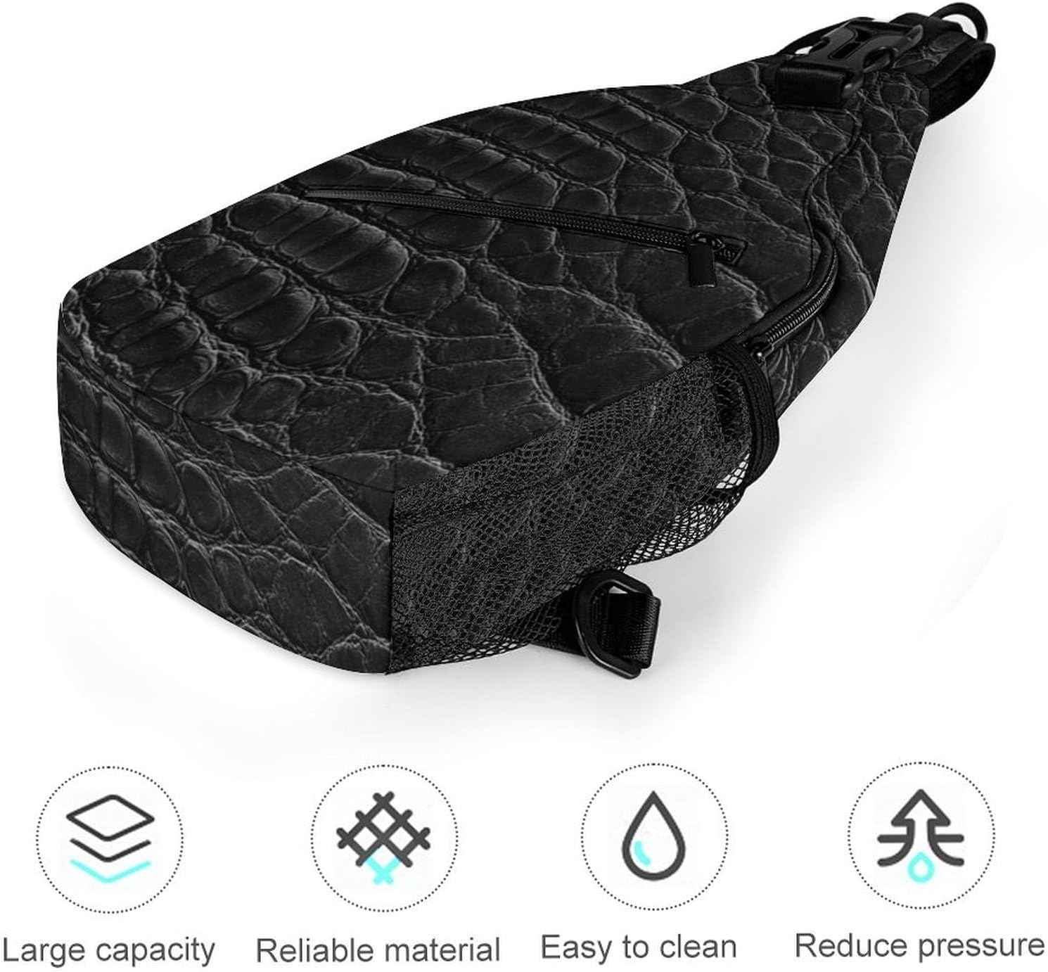 Crocodile Pattern Sling Crossbody Bag Lightweight Chest Shoulder Backpack for Outdoor Sports