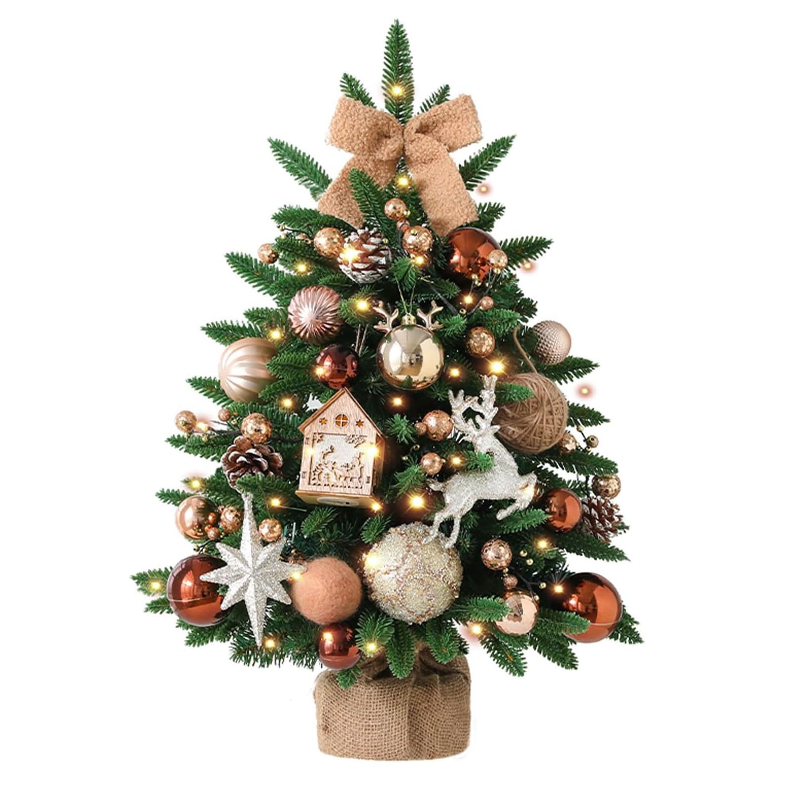 Alberi di Natale artificiali da tavolo da 45/60/90 cm, piccoli alberi di Natale con luci for decorazioni fai da te for le feste natalizie Piante artificiali(Beige,45CM)