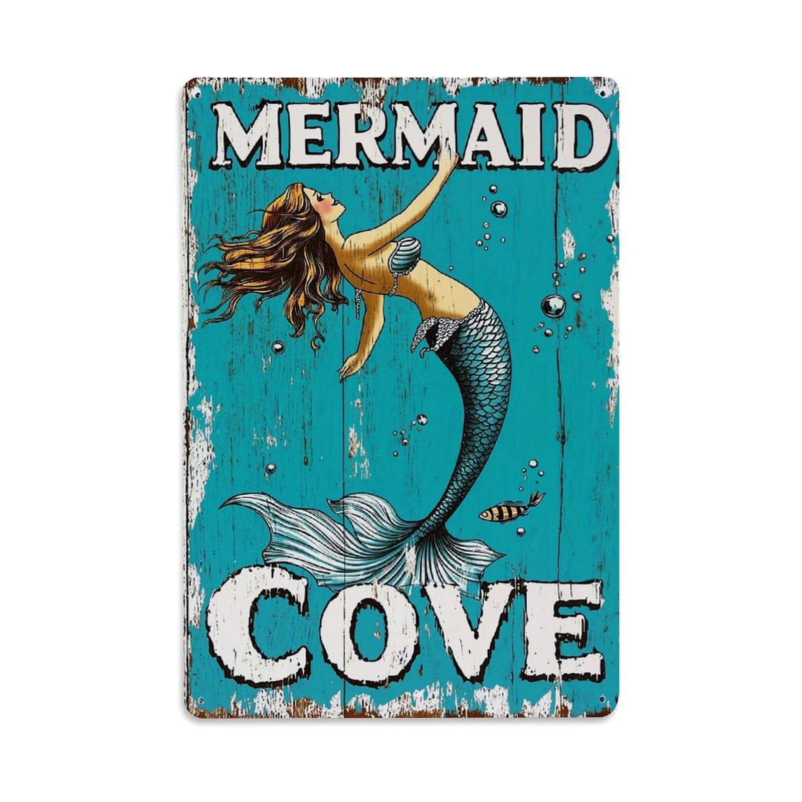 Mermaid Cove Vintage Sign Art Retro Metal Tin Sign, Vintage Decor Art Poster for Bar, Home, Man Cave, Kitchen, Laundry Room Gift 8x12Inch