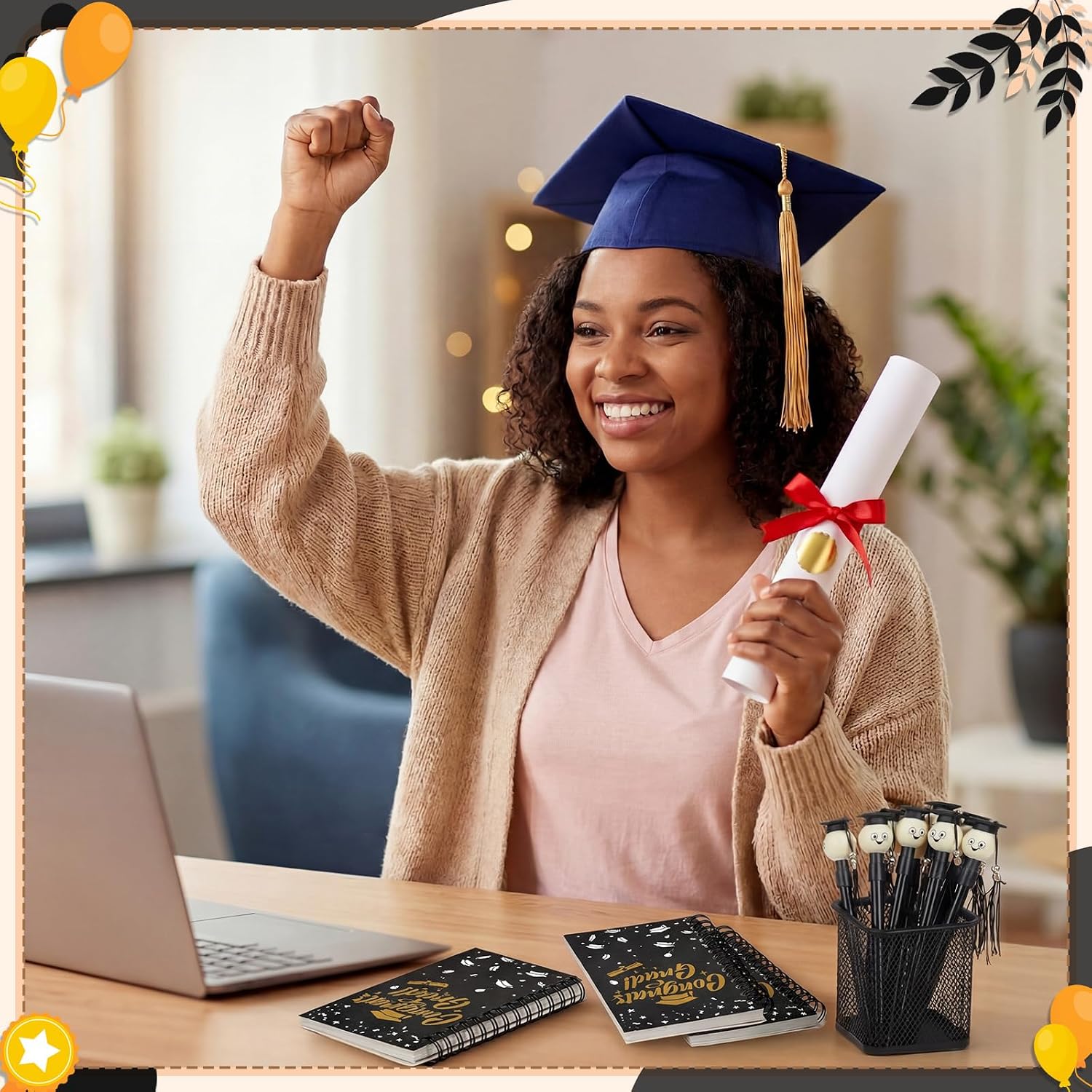 Resurhang 25 Sets Graduation Gifts Party Favors Bulk, Graduation Notebooks and Pen, Grad Cap Ballpoint Pens with Tassels Congrats Grad Spiral Journal Class of 2026 Gifts for College Graduate(Black)