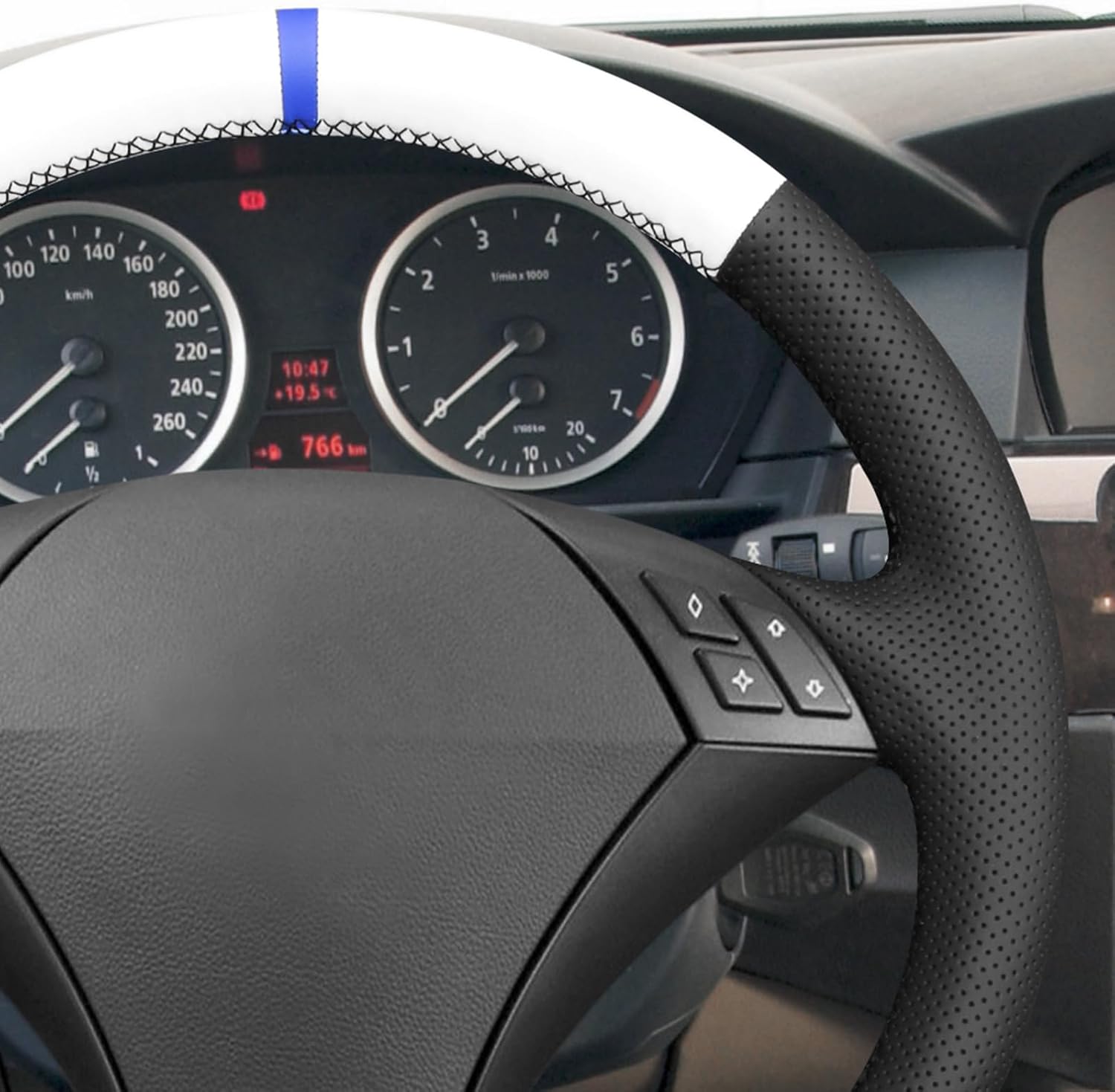 MEWANT DIY Stitching Steering Wheel Cover Wrap for E60 (Sedan) 530d 2003-2009 E61 (Touring) 2004-2009 Steering Wheel Accessories for E60 530