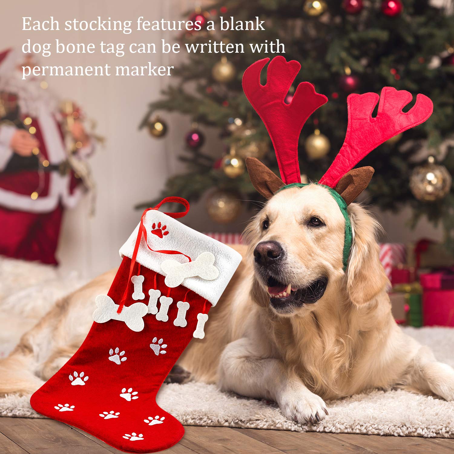 Wilbond Lot de 4 chaussettes de Noël pour animal domestique Motif pattes de chien