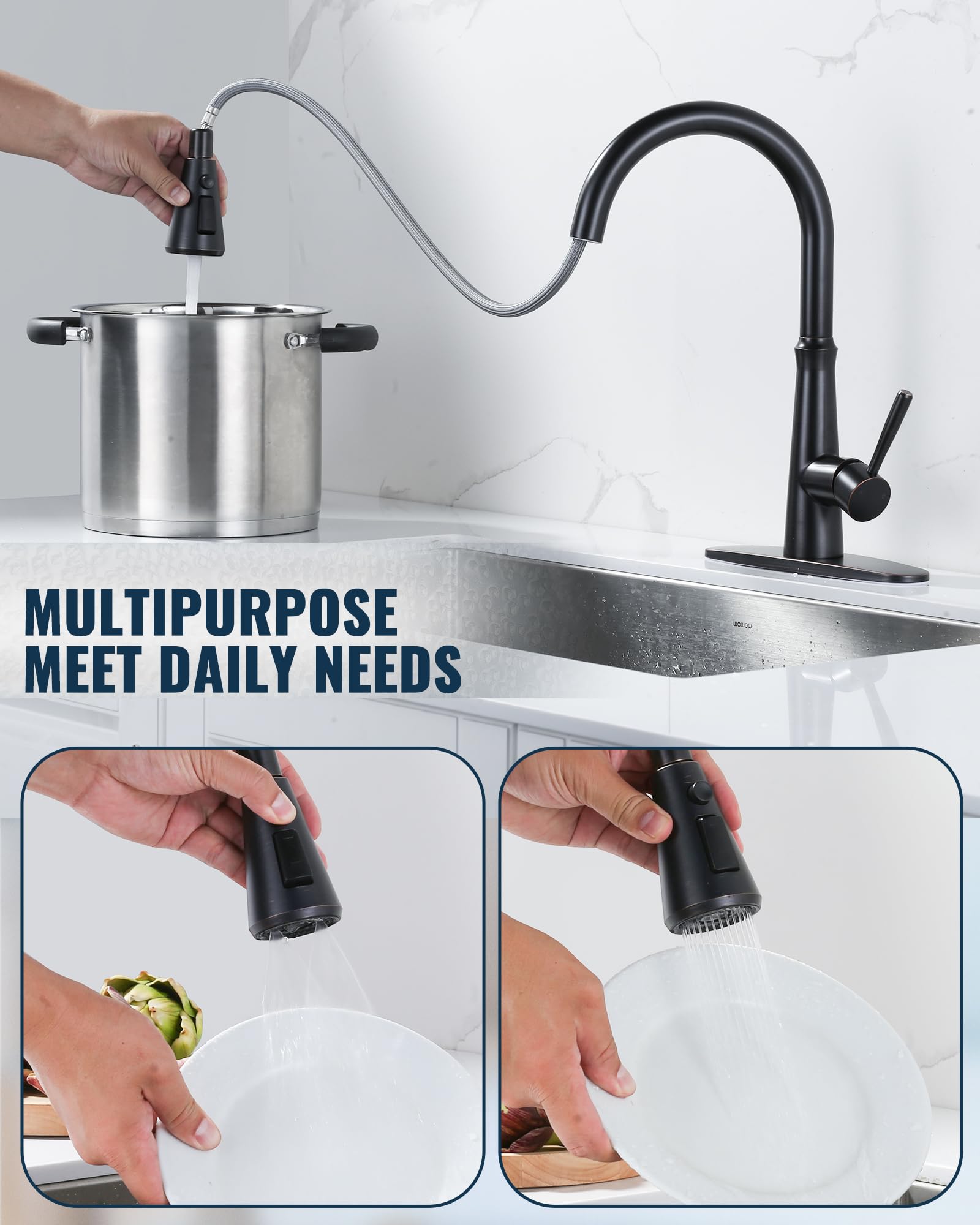 Cabezal de pulverización extraíble de repuesto para grifo de cocina con 9 adaptadores, boquilla de pulverización extraíble de 3 funciones compatible con Moen, grifos estándar americanos, bronce