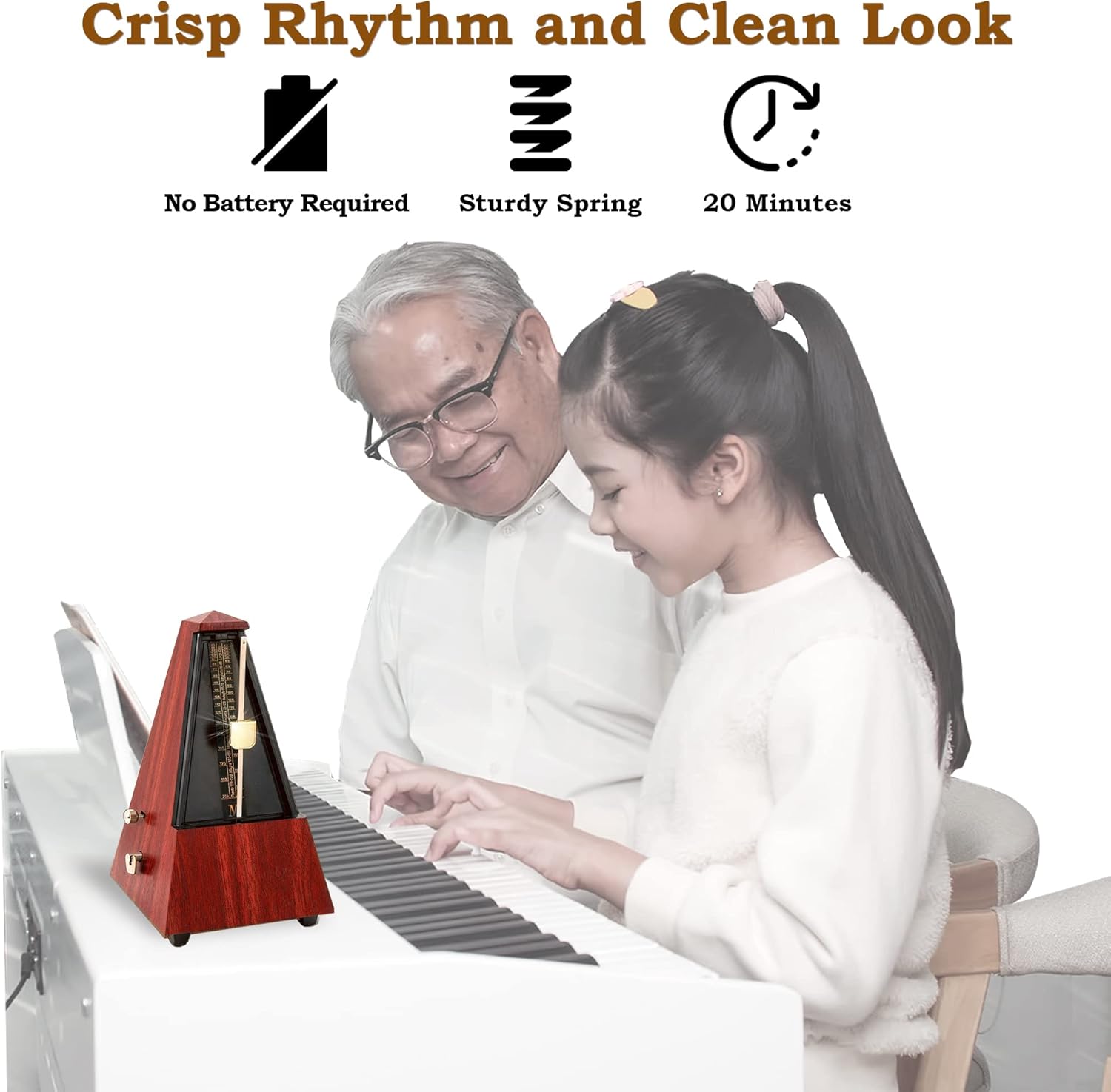 Tempi Mechanical Metronome for Musicians - 2 Year Warranty - Metronome for Piano/Guitar/Violin, Metronome Music for Adults and Kids (Molded Teak Grain Veneer)