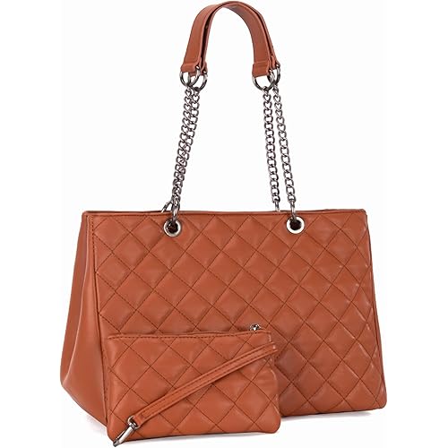 Montana West Handbags Quilted Tote Bag for Women Chain Shoulder Bag 2Pcs Set