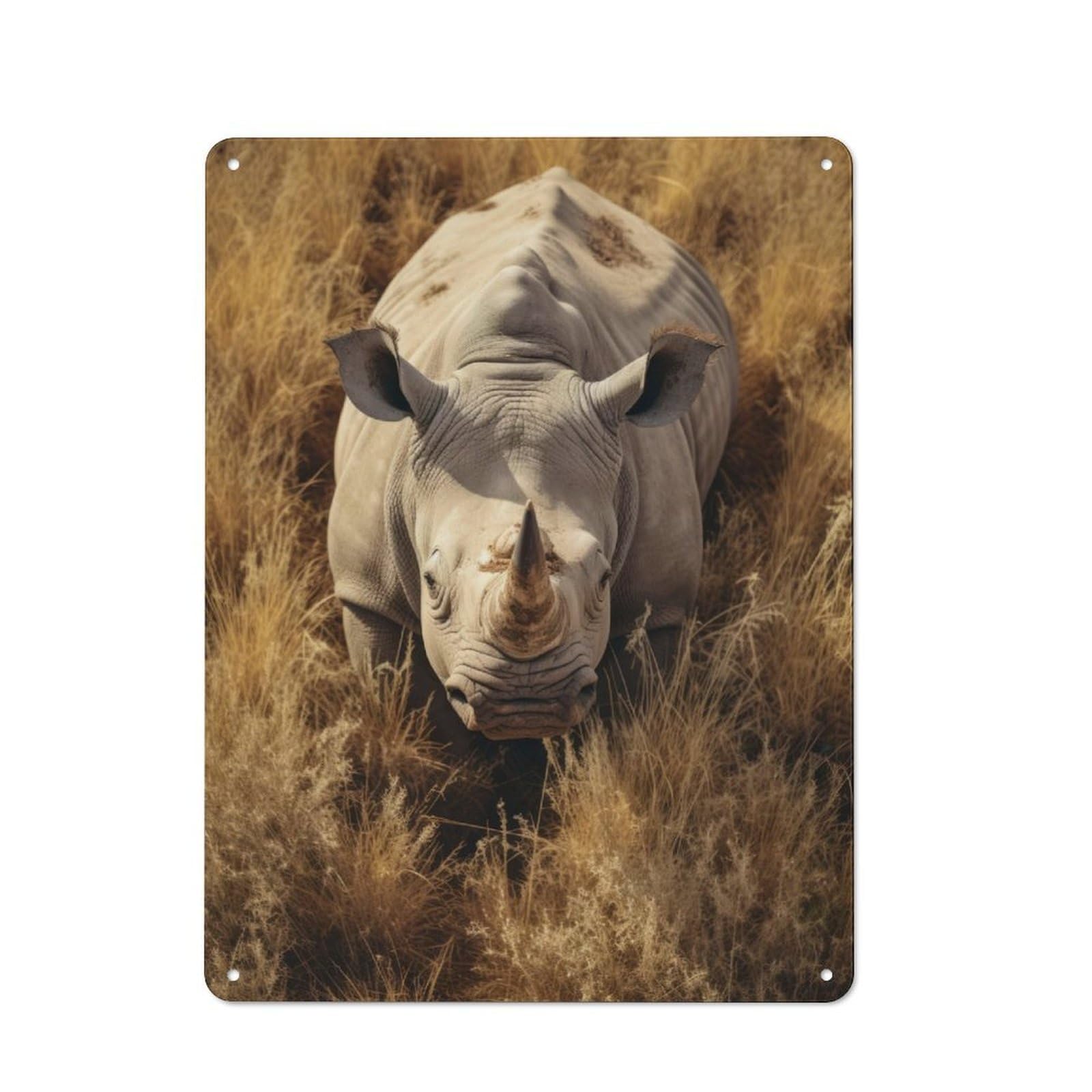 Junmoney Rhino Walking In Grass Metal Plaque 40X30cm With For Workshop Wall, Retro Decor, For Garage, Workshop And Man Cave Decoration