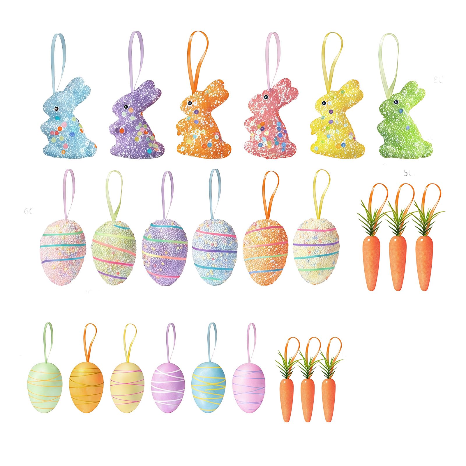 Piceioep 1Set Easter Party Decorations with Foam Rabbits and Carrot Hanging for Celebration Simulation Carrot Ornament