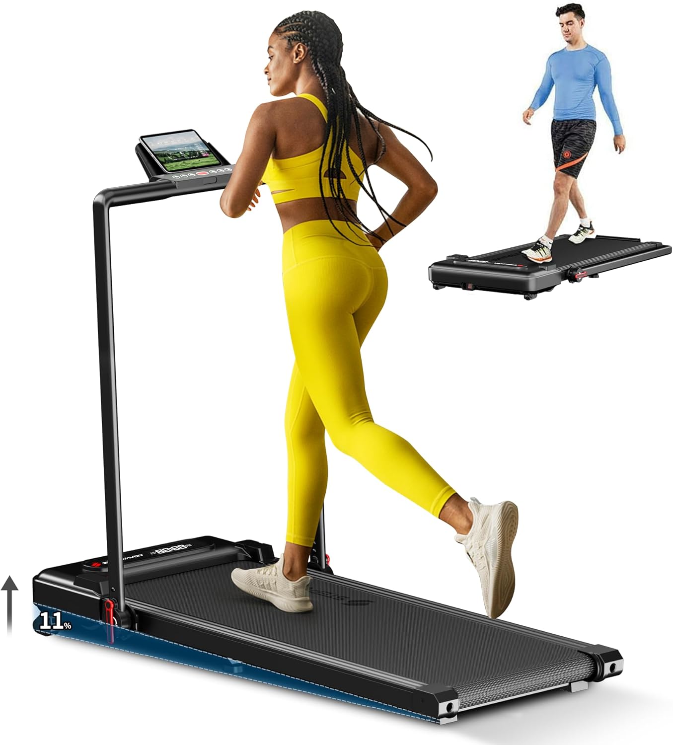 Passeggiata da passeggio Incline con manubrio, 4mph/7.6mph, tapis roulant da 3.0 HP con capacità di 350 libbre, cinghia di corsa allargata da 17", sotto tapis roulant da scrivania per ufficio