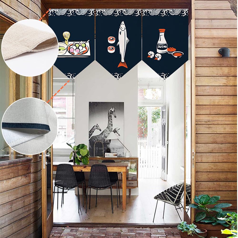 Rideau Japonais Noren Chat Dessin Animé - Tissu Coton/lin, 30x50cm, Décoration Porte Ou Mur