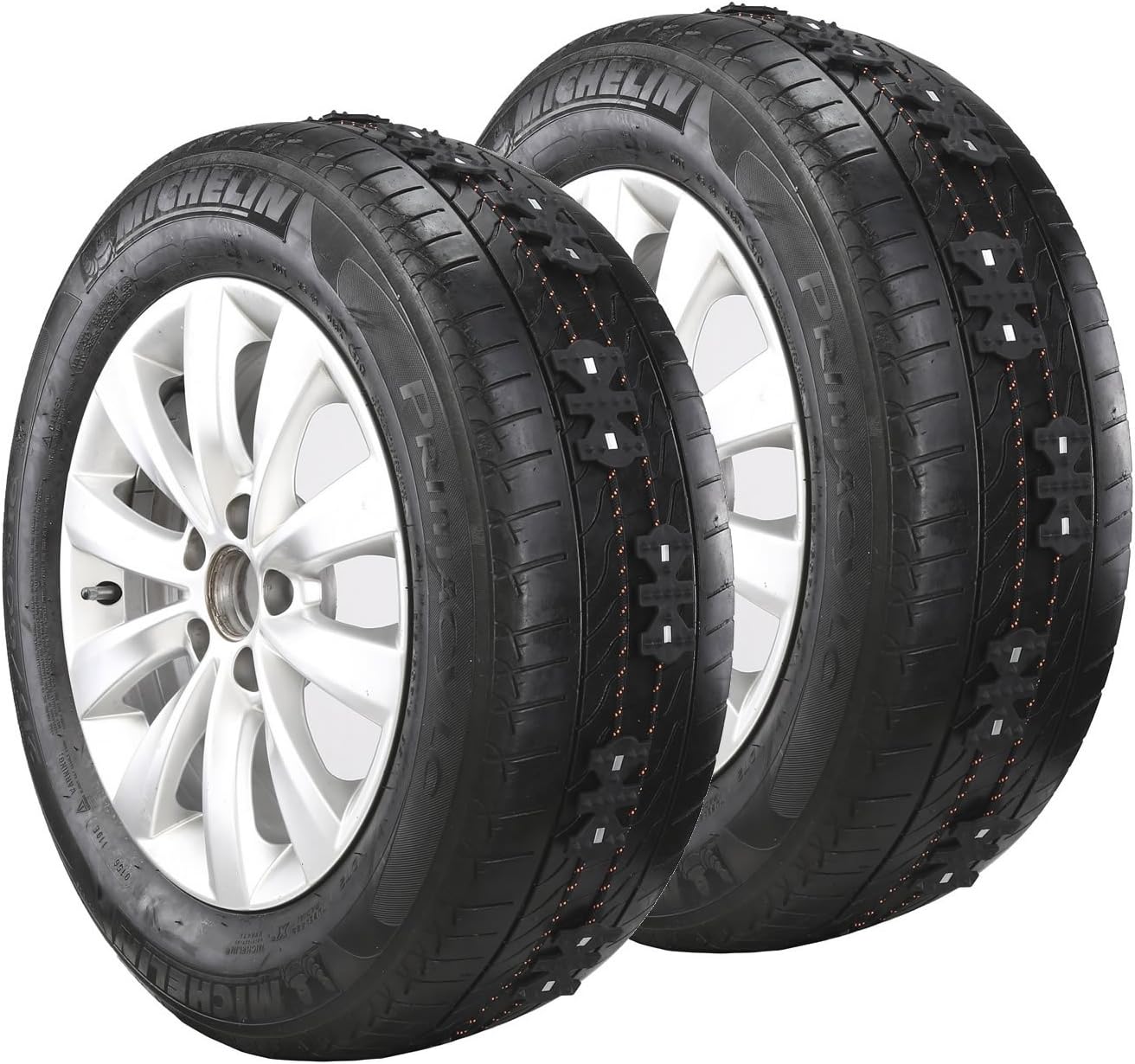 Shmbada Rubber Tire Snow Chains Kit, Anti Skid Emergency Traction Aid for Car, Van, SUV with Snow Scraper, 4 PCS Used for 2 Road Terrain Tires, Tire Width: 165-285mm/6.5-11.2" (M)
