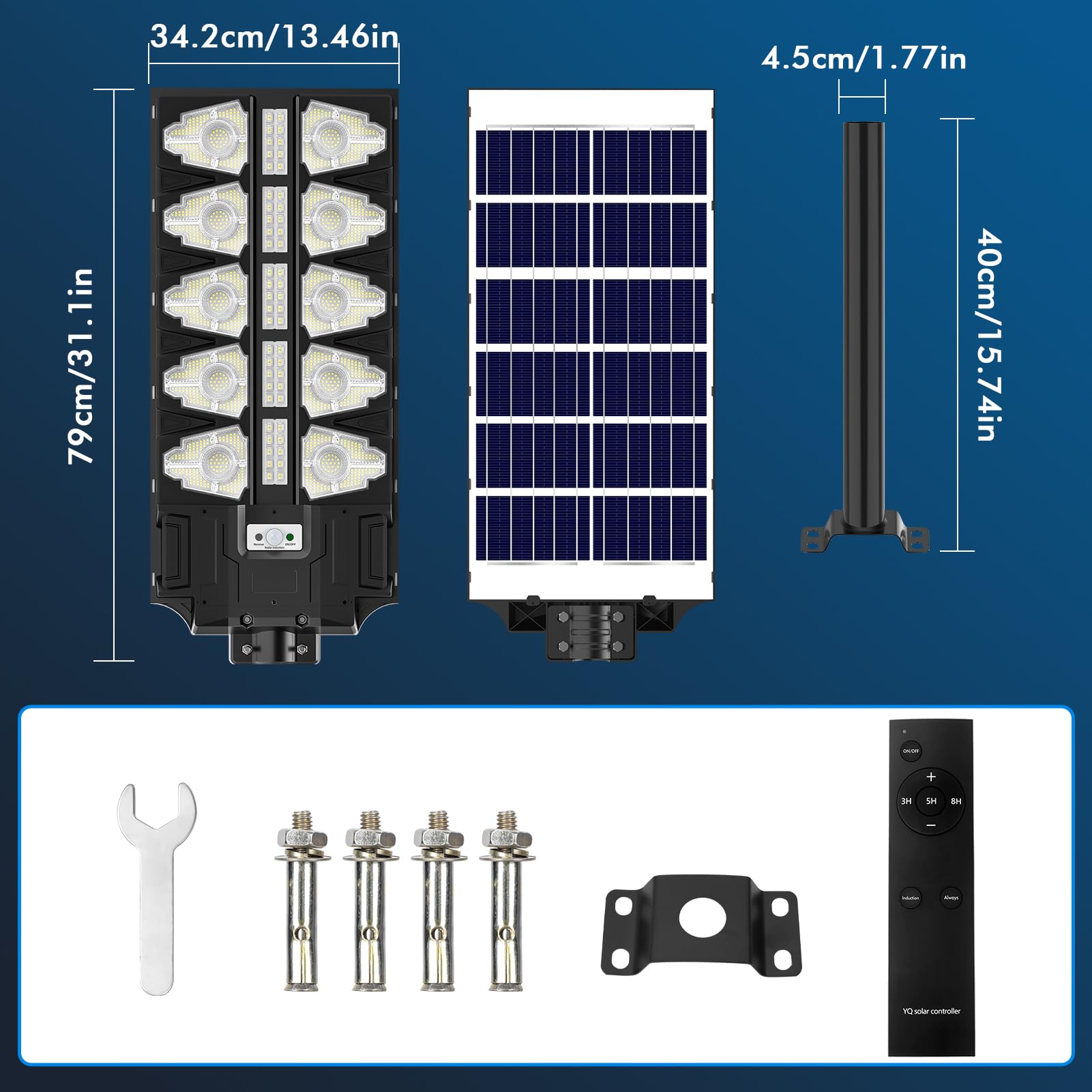 Viugreum 2 Stück 2000W Led Solar Straßenlaterne für Außen, 650000Lm Solarlampen mit Bewegungssensor, 6500K IP67 solarlaternen außen wetterfest, LED Solar Strahler Außen für Garten, Hof Garage