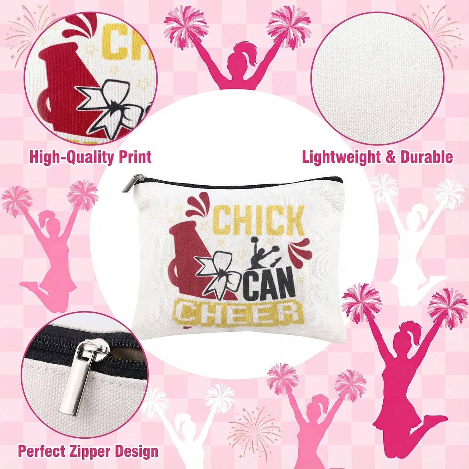 20 Pack Cheer Makeup Bag Canvas Cheer Gifts Bulk for Team Cheerleader Zipper Pouch Cheerleader Gifts for Teammates Women Sports Fans(10 Styles, Yellow) image 4