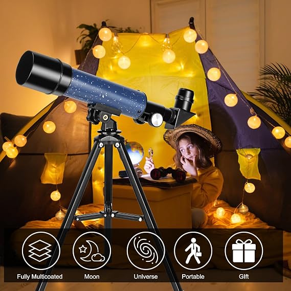 Telescope 50mm Aperture 360mm Focus Length for Astronomy Beginners, Refractor Travel Telescope with Tabletop Tripod Packaged in a Carrying Bag