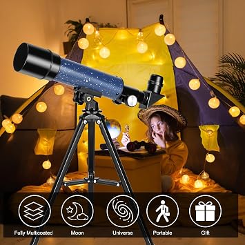 Telescope 50mm Aperture 360mm Focus Length for Astronomy Beginners, Refractor Travel Telescope with Tabletop Tripod Packaged in a Carrying Bag