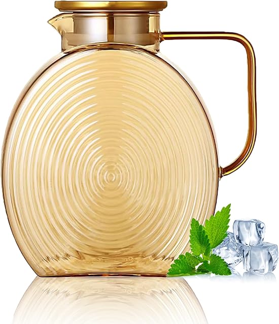 2.2L 74OZ câblé,Poignée latérale grand pitcher en verre résistant à la chaleur.Convient pour les réfrigérateurs, les parties, et les familles.Eau de citron,Tea,Juice,Beverages, et autres options chaudes et froides sont disponibles