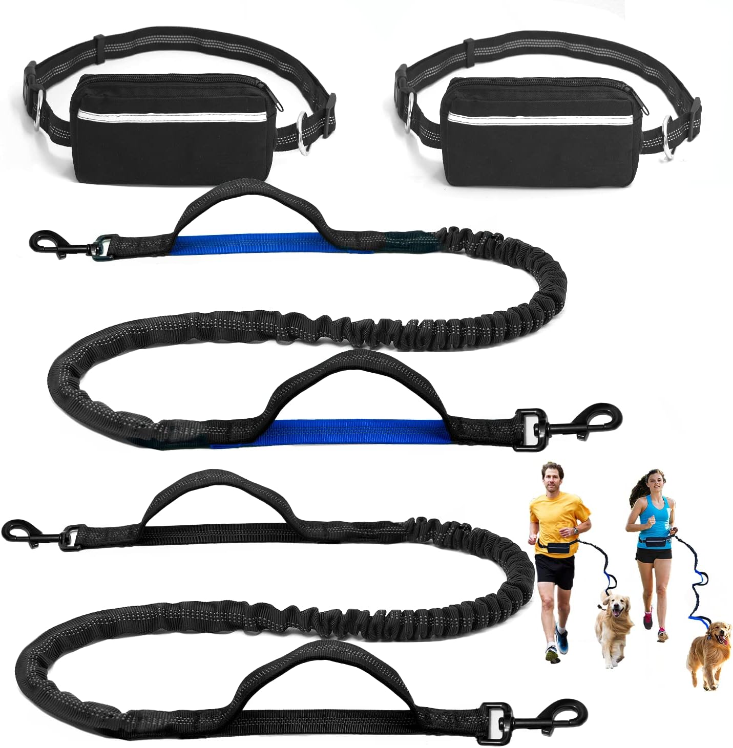 2 Pack Hands Free Dog Leash, Waist Leash for Dog Walking with Zipper Pouch