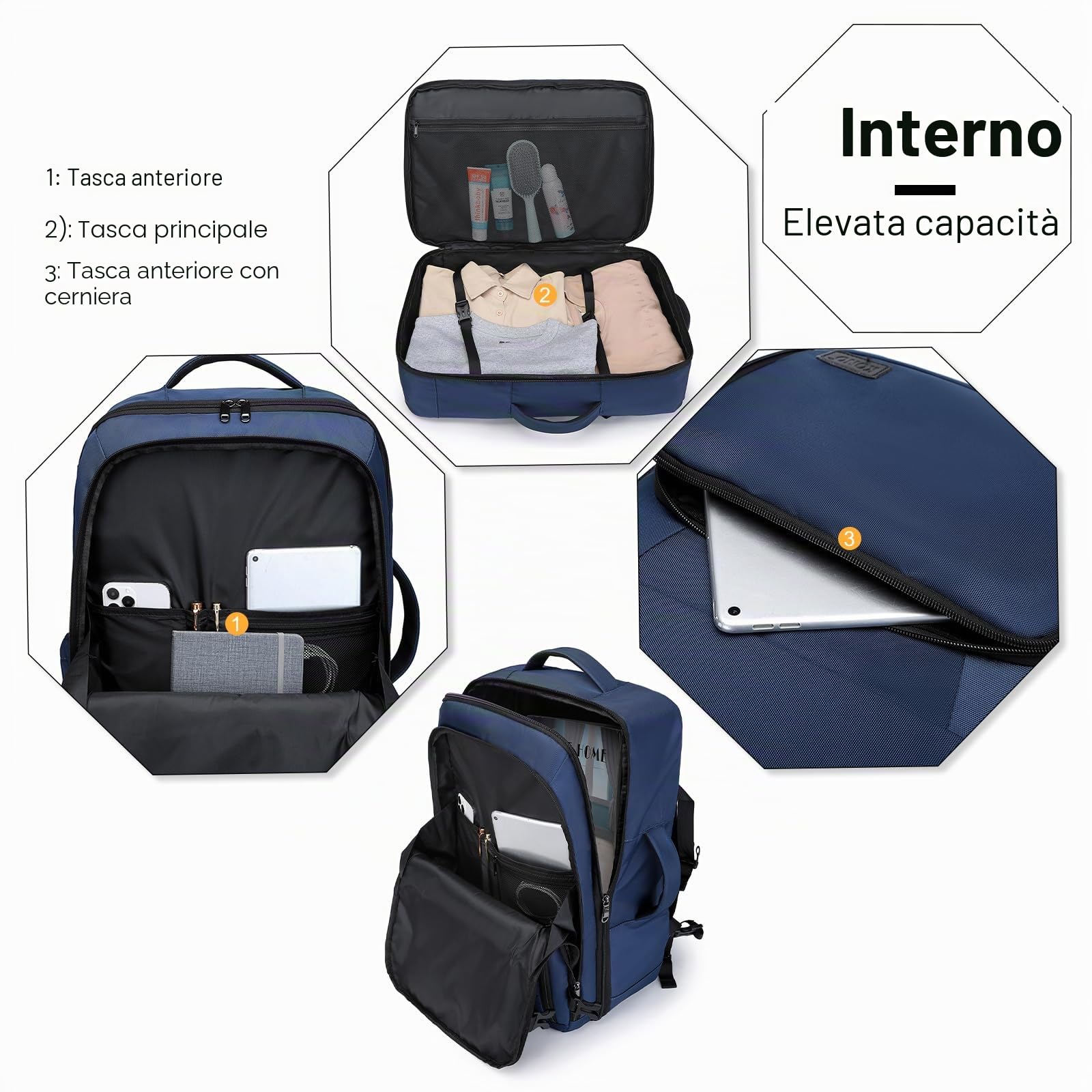 Kono Borsa da cabina 55 x 35 x 20 cm bagaglio a mano zaino da viaggio borsa a tracolla da viaggio 38 l