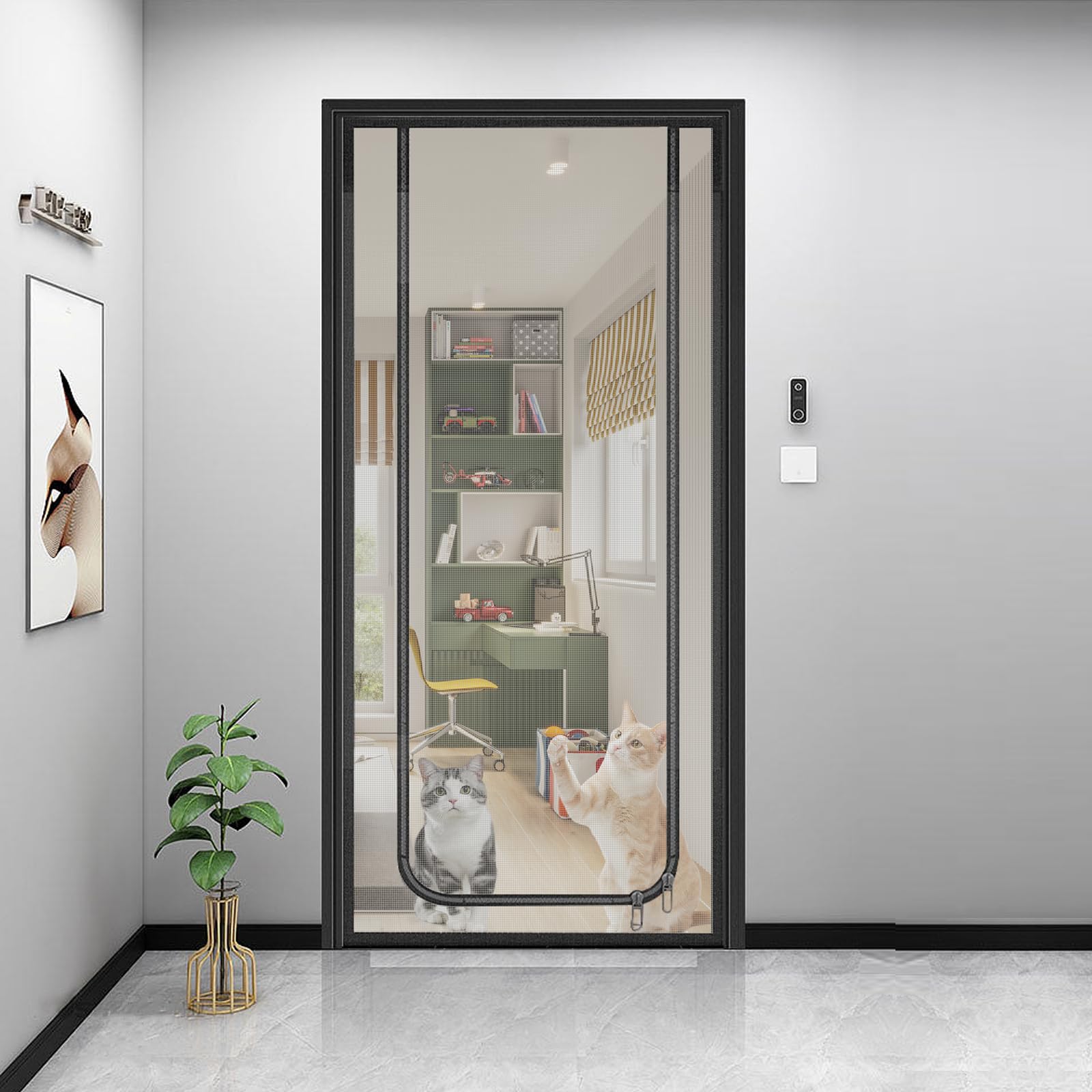 Moustiquaire de Porte pour Chat, Porte Grillagée pour Chiens, Chats, Moustiques, Porte moustiquaire Robuste pour Salon/Cuisine/Coucher, Grille pour chat avec Fermeture Eclair sans s'échapper (80*200)