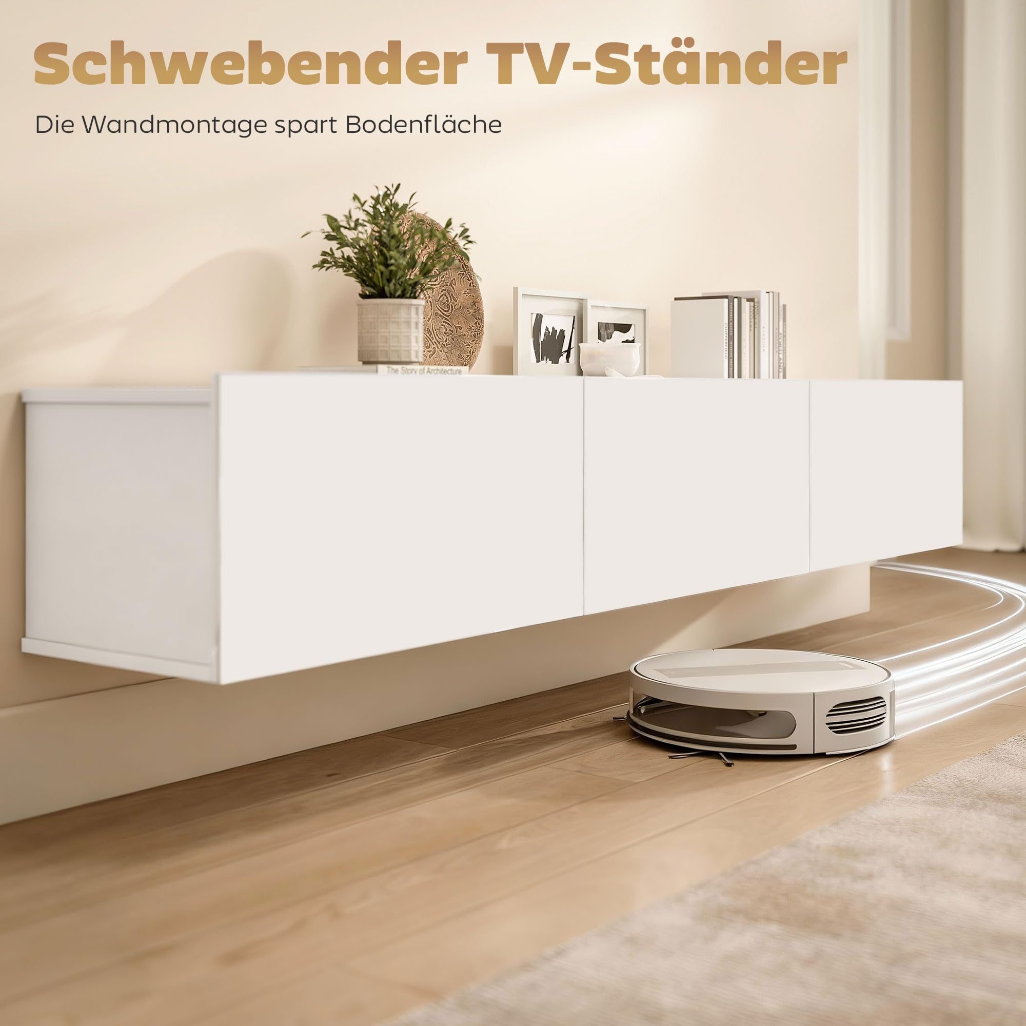 HOMCOM TV Schrank Lowboard hängend 180 cm für Fernseher bis 82 Zoll Weiß