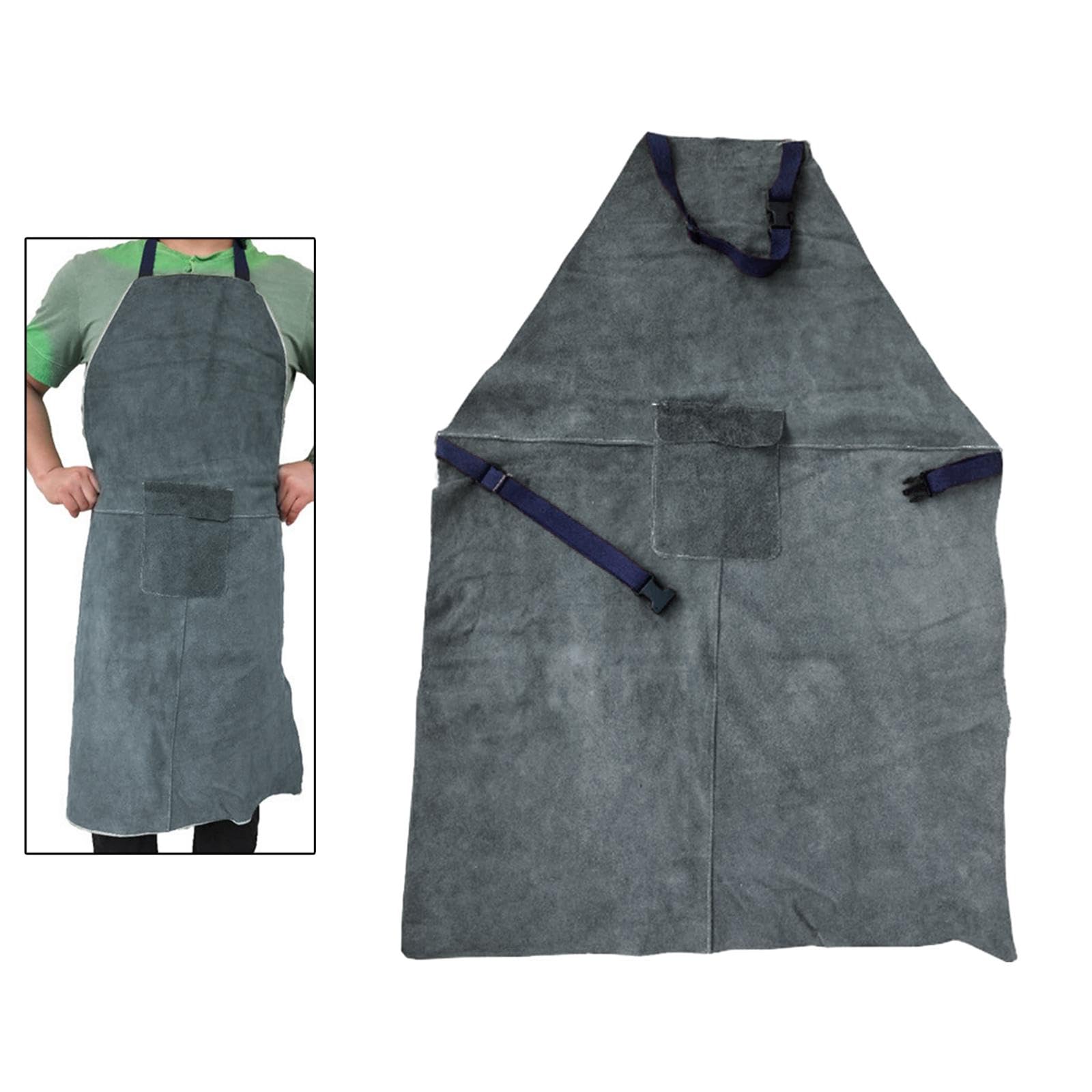 Qianly Tablier de Soudure Vêtement de Travail Fermeture à Boucle Bretelles Ajustables Matériau Résistant Convient pour Mécanicien Menuisier Jardin Garage, 70cmx100cm Bleu Foncé