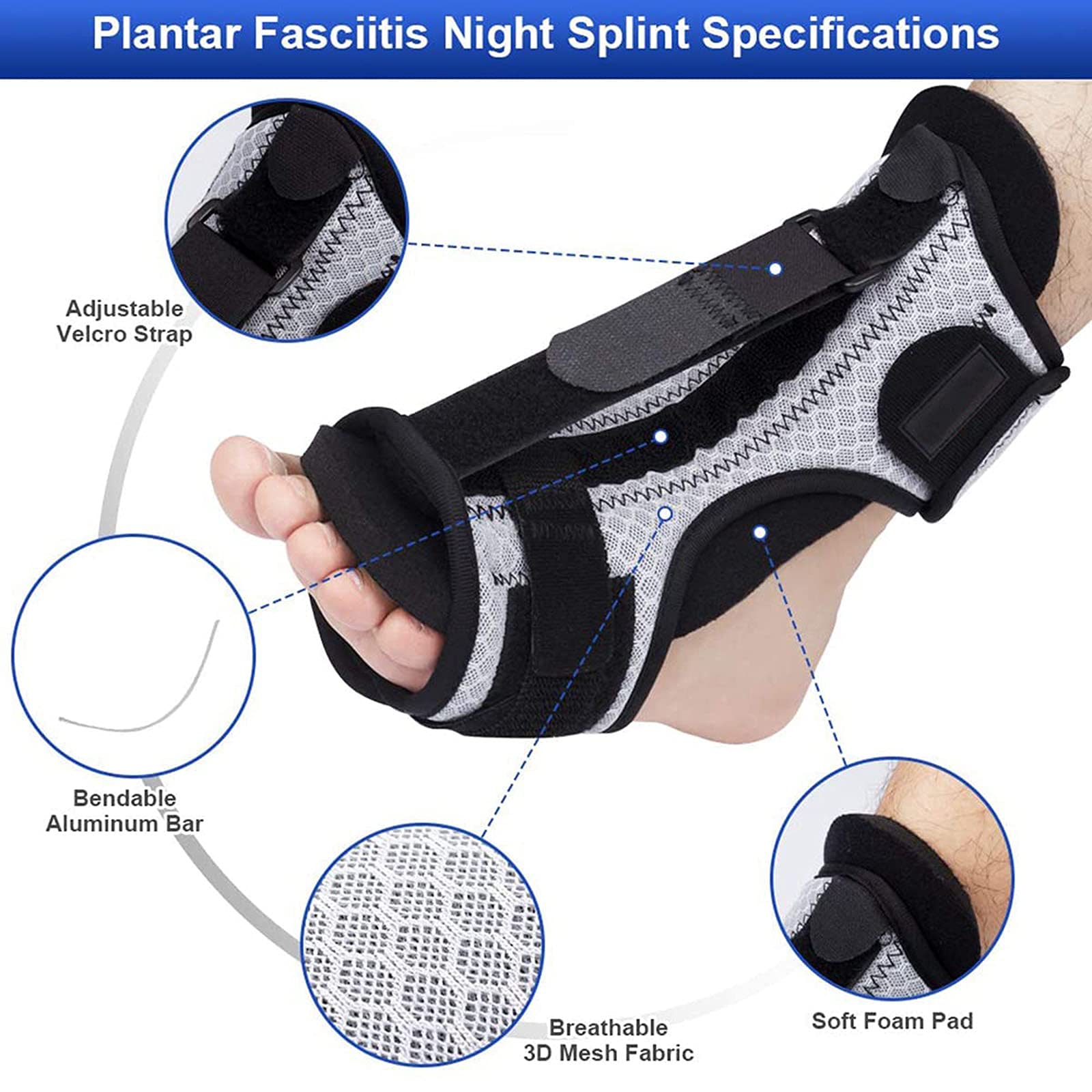 Férula Nocturna para Fascitis Plantar, Soporte Plantar Ajustable Transpirable con Bola De Masaje Puntiaguda para Tendinitis De Aquiles, Pie Caído, Talón, Tobillo, Dolor De Pie,A