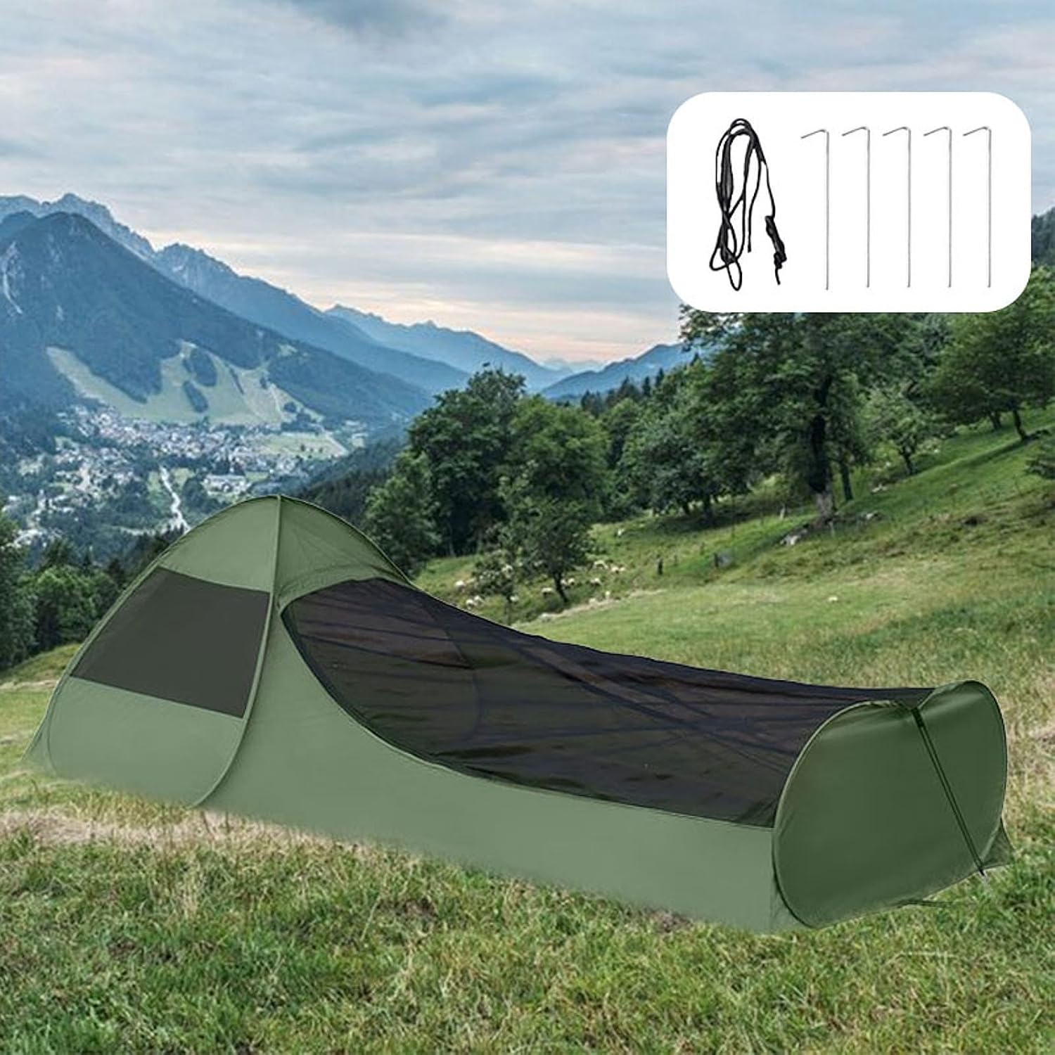 Bivy Tent for Individuals Compact Sleep Network Oxford Material for Outdoor Adventure, Dark Green