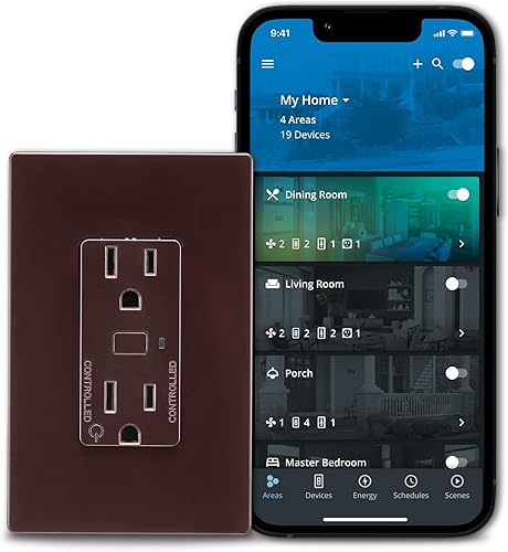 Eaton El receptáculo inteligente Wi-Fi funciona con Hey Google y Alexa, marrón