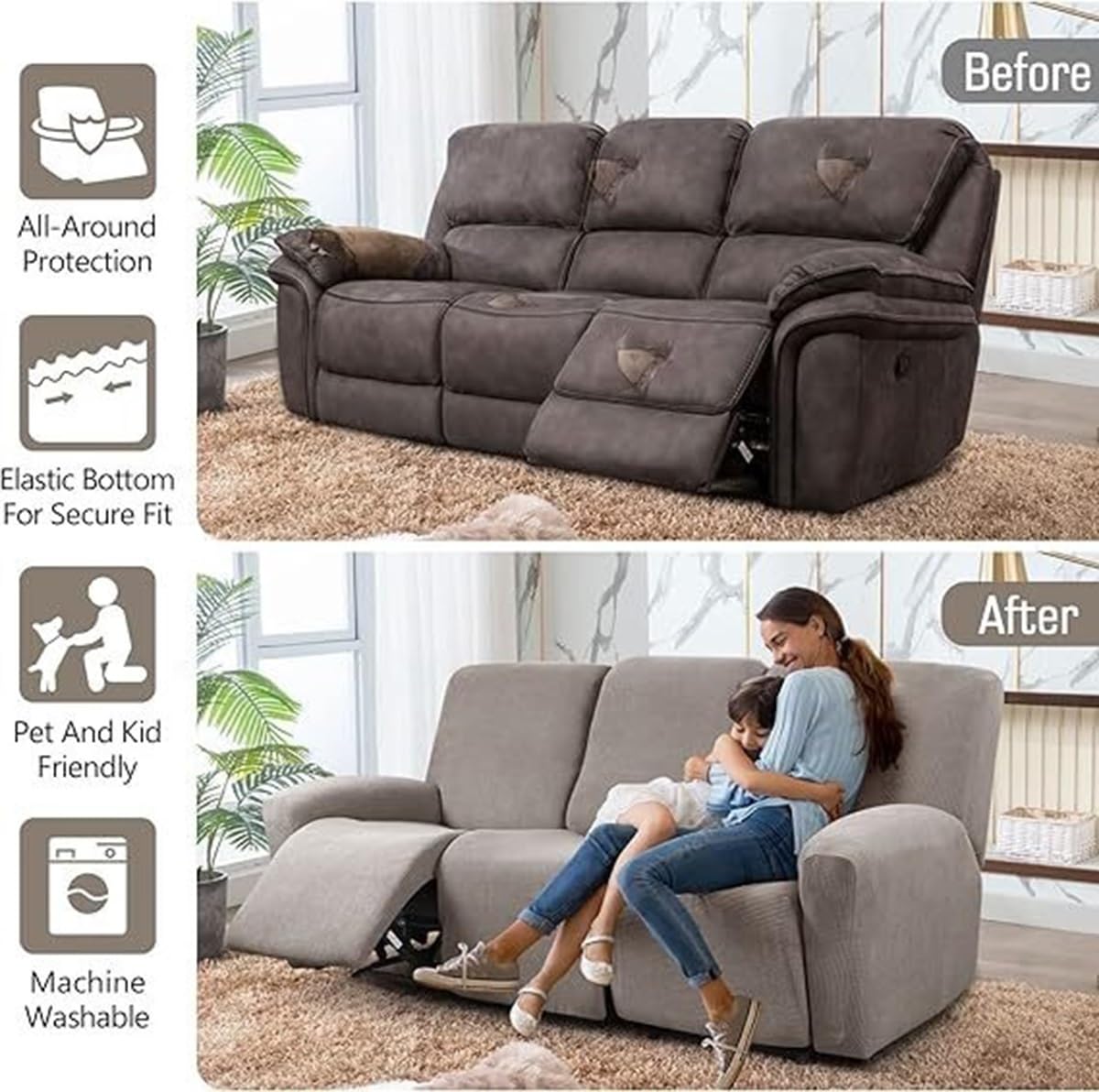 Funda Para Sillón Relax Reclinable De 1 Plaza - Extraíble, Lavable Y Con Bolsillos Laterales, En Color Blanco Crema