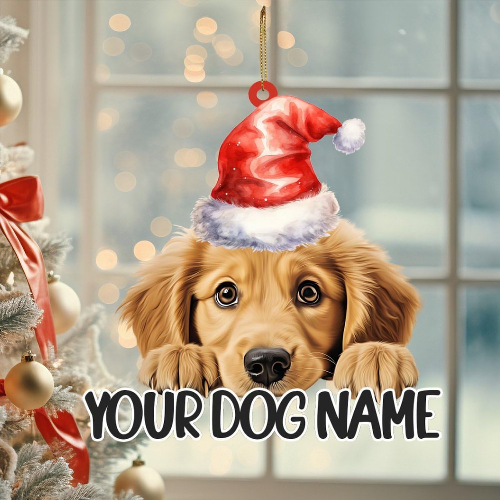 LMMIXEE Golden Retriever - Adorno de Navidad personalizado 2024 con diseño de perro, adorno 2D para decoración de árbol de Navidad, adorno acrílico para perro, regalos novedosos de recuerdo para bodas
