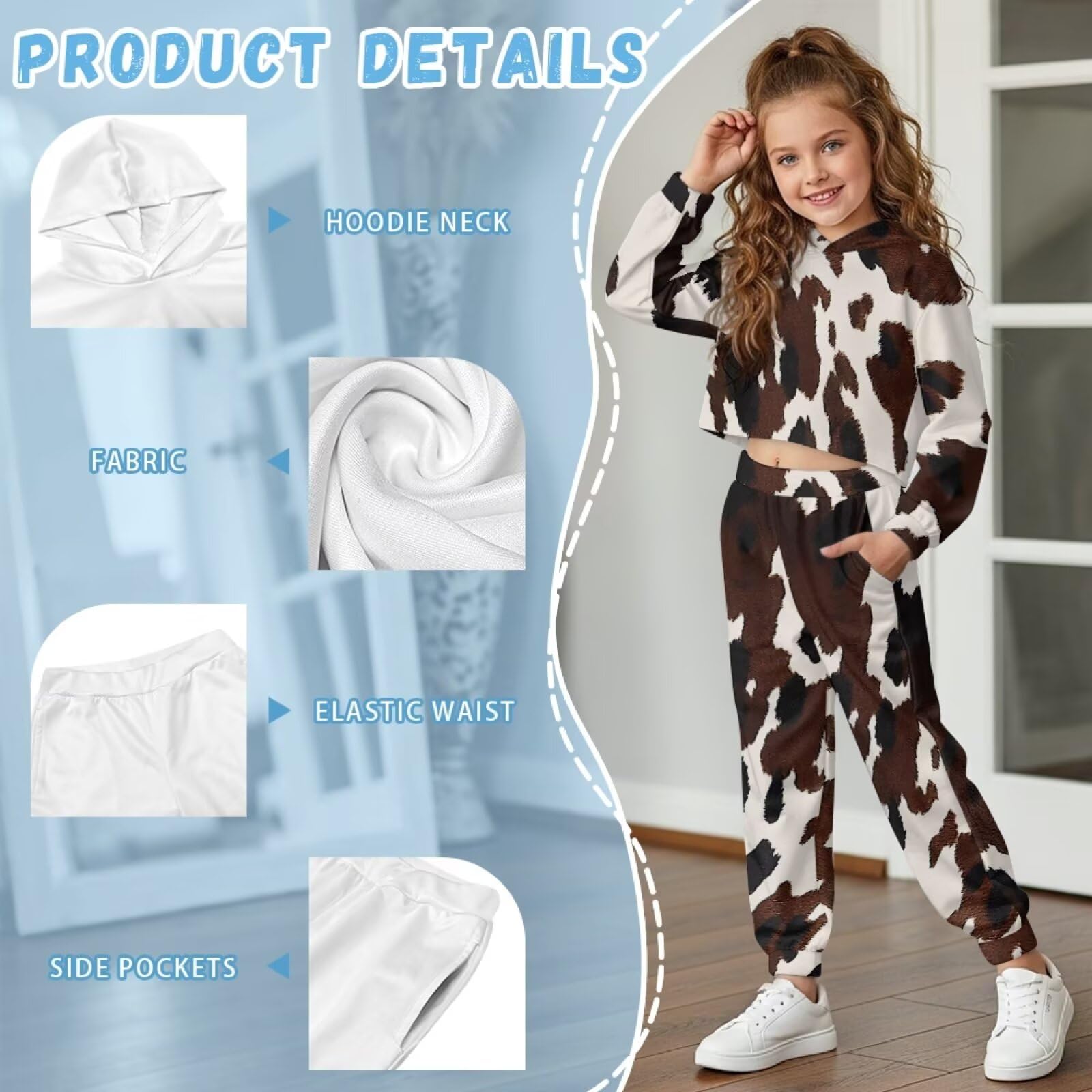 Dziewczęcy dres 2-częściowy pulower crop bluza z kapturem + spodnie dresowe dla dzieci sportowe zestawy joggersów ubrania preppy