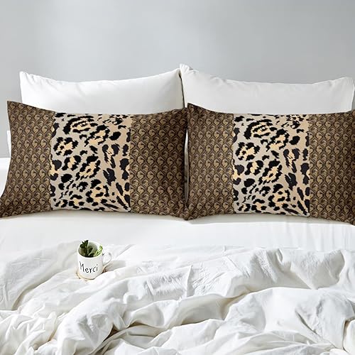 Miniatura 6 de Erosebridal Juego de edredón con estampado de leopardo, juego de ropa de cama de guepardo marrón con estampado de animales, juegos de edredón de