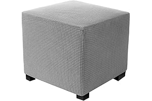 Dujuike Stretch Jacquard Square Ottoman Slipcover, (Size S. Light Grey)