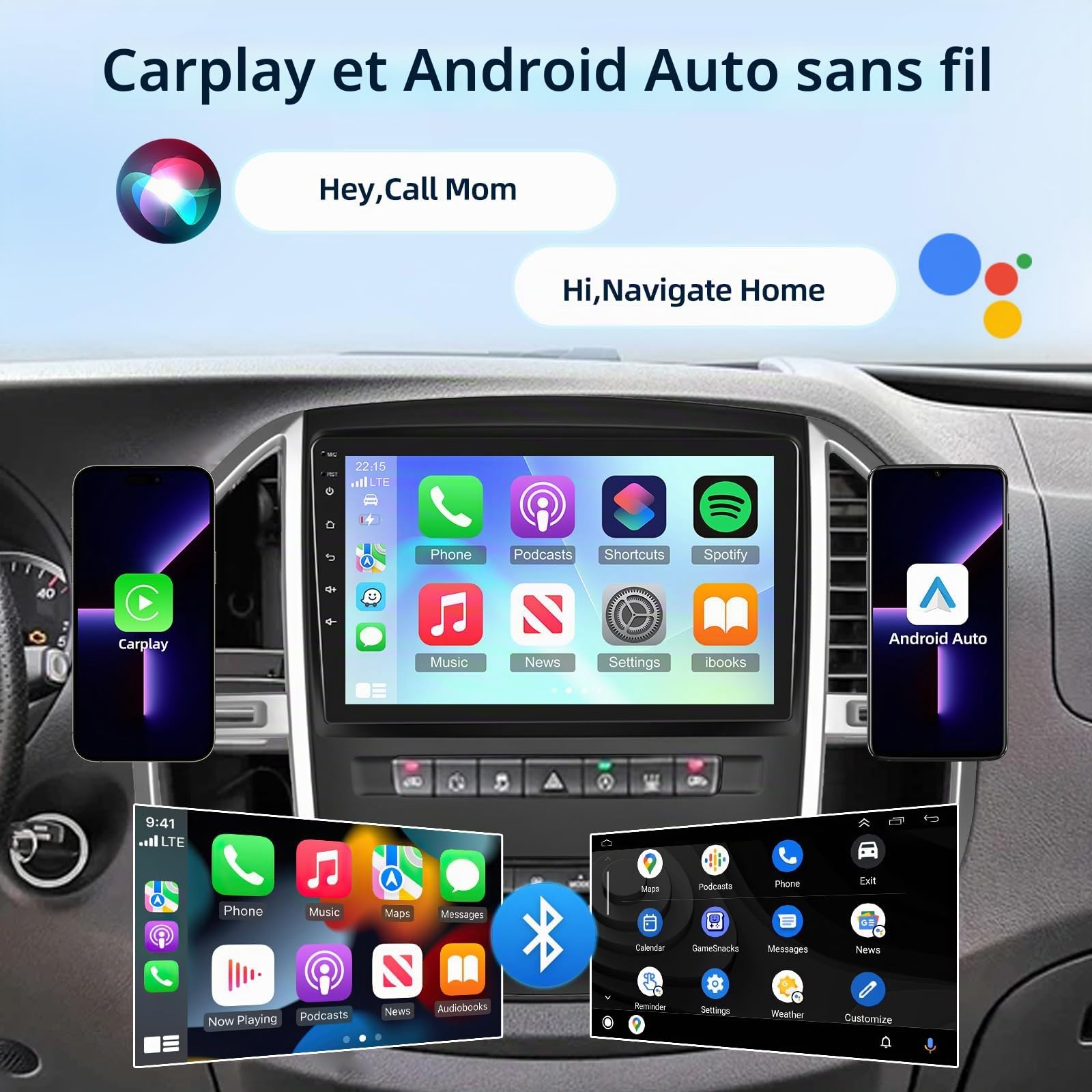 [4G+64G] Android Autoradio pour Mercedes Benz Vito W447 2014-2020 avec Carplay & Android Auto sans Fil, Écran Tactile IPS 10,1 Pouces avec GPS, WiFi, 32EQ, Bluetooth 5.0, Radio FM/RDS