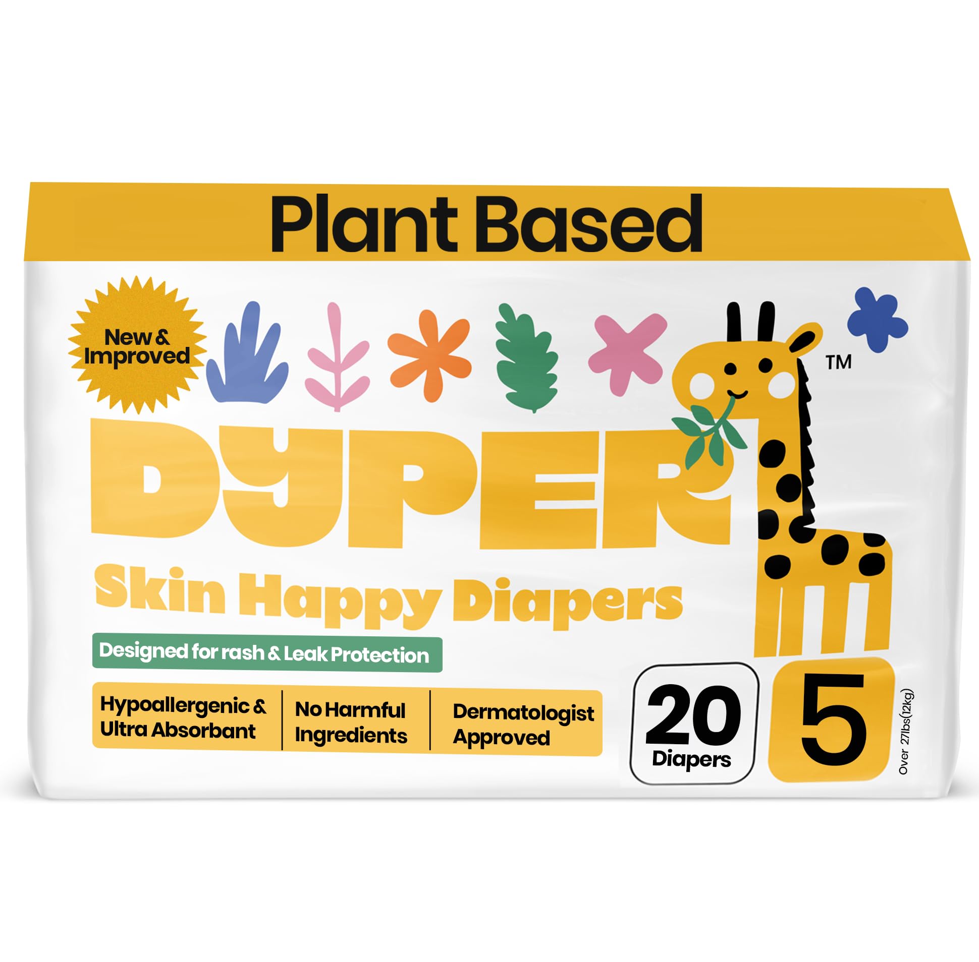 Baby Diapers Size 5 (20 Count) – Plant-Based, Hypoallergenic, Fragrance-Free & Ultra Absorbent Disposable Diapers for Day and Overnight Skin Protection, Single Pack Size 5 Diapers