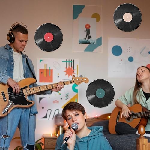 Miniatura 4 de Ciieeo 8 calcomanías decorativas de pared para discos de vinilo, ideales para fiestas musicales, decoración estética de pared del hogar, 9.6 pulgadas