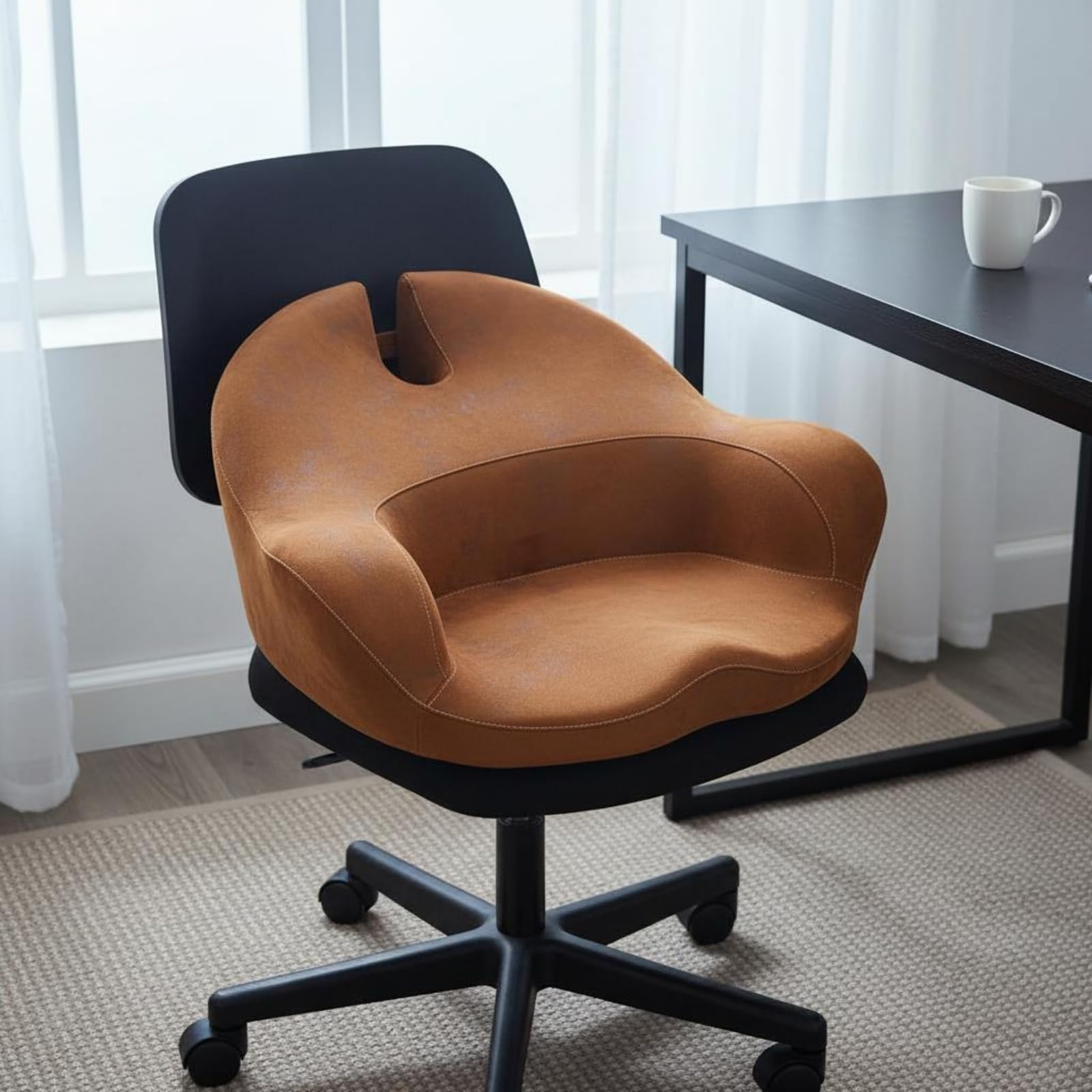 Cojín de Meditación Cojín Asiento Respaldo Almohadilla Piso Material de Ante Suave y Espuma Viscoelástica Forma Ergonómica para Sesiones Prolongadas, Marrón, Grande