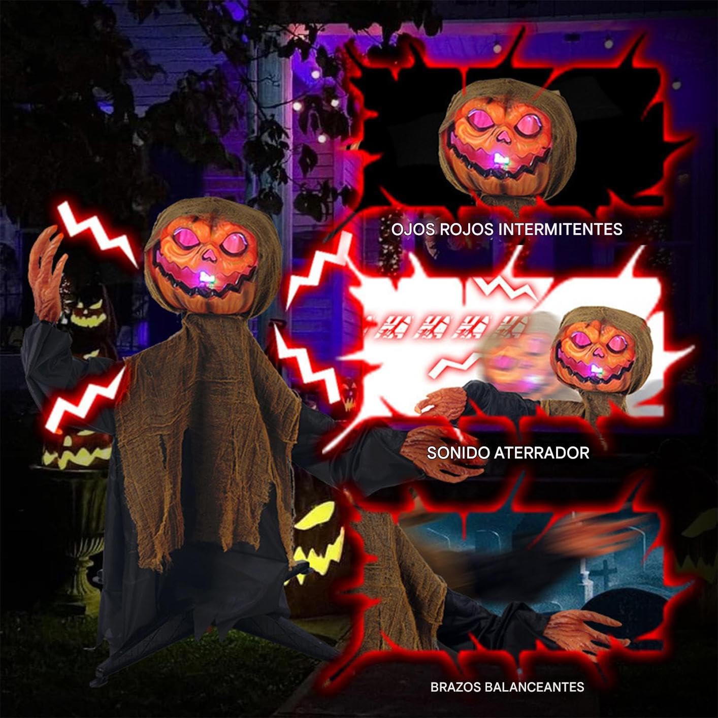 Animowane Dekoracje Halloweenowe Dyniowy Duch Dekoracja Świąteczna | Oświetlana Kołysząca z Dźwiękiem na Ogród Taras Święta