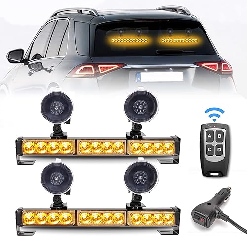 Barra de luces ámbar estroboscópicas de emergencia 2 en 1 para vehículos, camiones, control remoto inalámbrico (ámbar, 2 x 12.8 pulgadas)