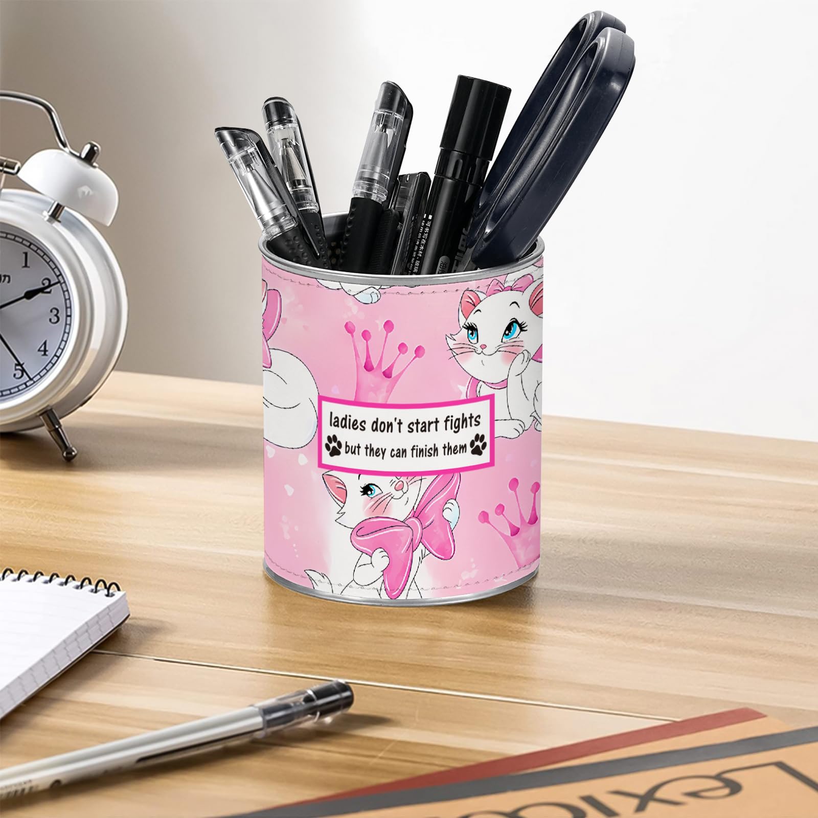 TGBJE Taschenspiegel 'Ladies Don't Start Fights' – Marie Cat Lover Geschenk, Edelstahl, 6,5 Cm