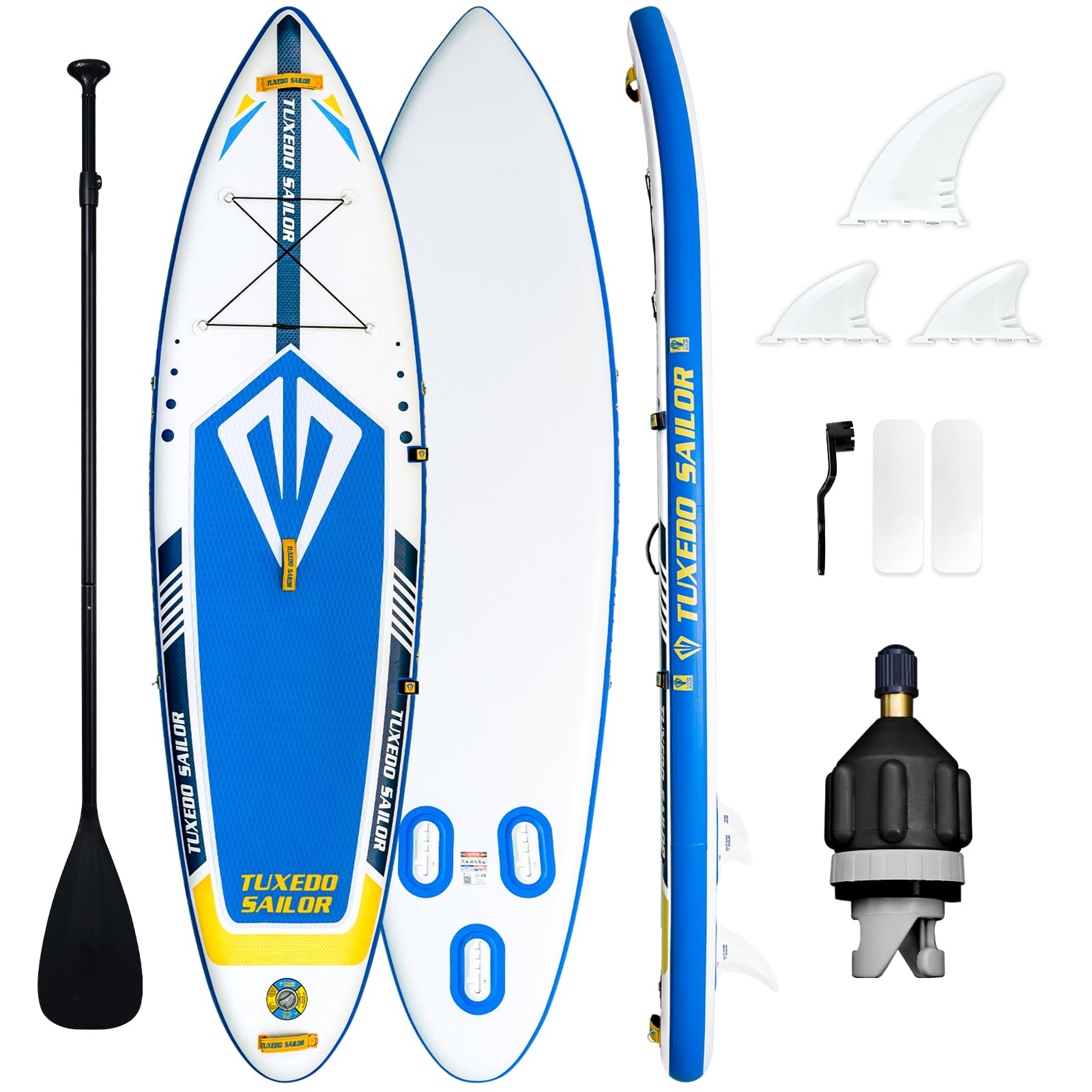 Tuxedo Sailor SUP Board Gonfiabile 335x76x15cm Stand Up Paddle Board Set con Pagaia ADJ, Pompa ad Alta Pressione, Sedile Kayak, Borsa Impermeabile, Guinzaglio, Pinna, Zaino, Tracolla, Paddle Board