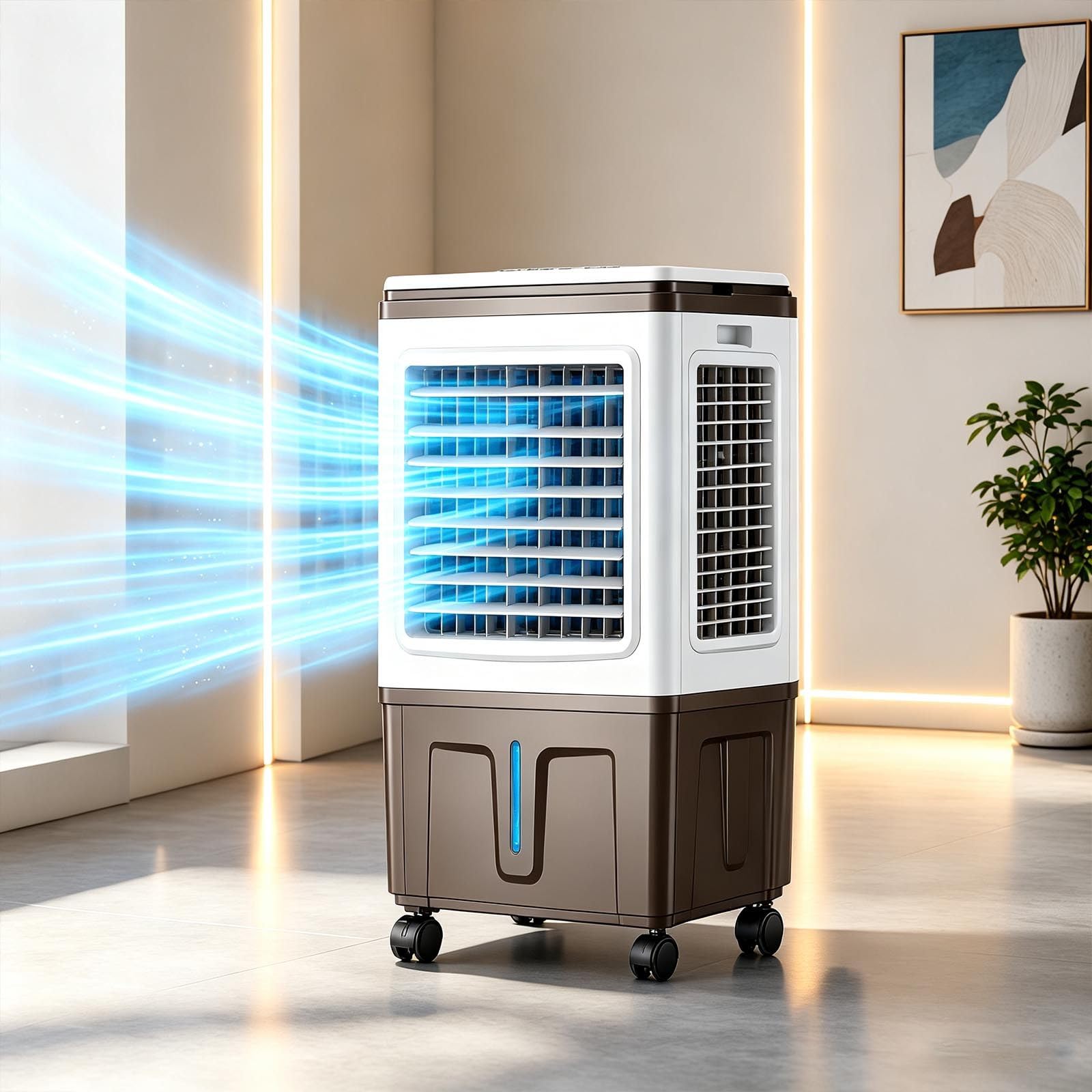 Sunseota Portable Swamp Cooler with 40L Water Tank, Evaporative Air Cooler with Humidifier, 2 Ice Packs and Powerful Fan, Quiet Oscillating Cooling System for Garage, Workshop, Patio, Camping 40L