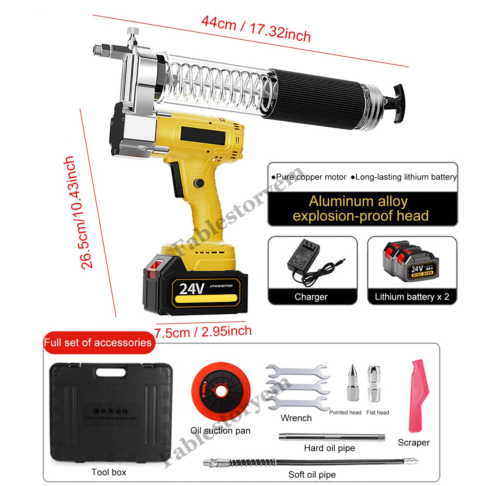 Bomba de Engrase Eléctrica de 24V, [potente Actualización 2024] Pistola de Engrase Inalámbrica con Mangueras de 12000 Psi,Manguera Dura,con Baterías de 19800mAh y Cargador,Luz LED,2 battery