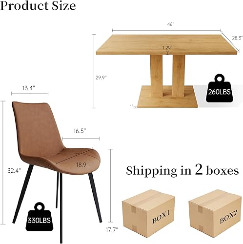 Miniatura 39 de Mesa de comedor moderna de 46 pulgadas, mesa de cocina rectangular con acabado de roble, mesa de comedor compacta para 4, construcción robusta para