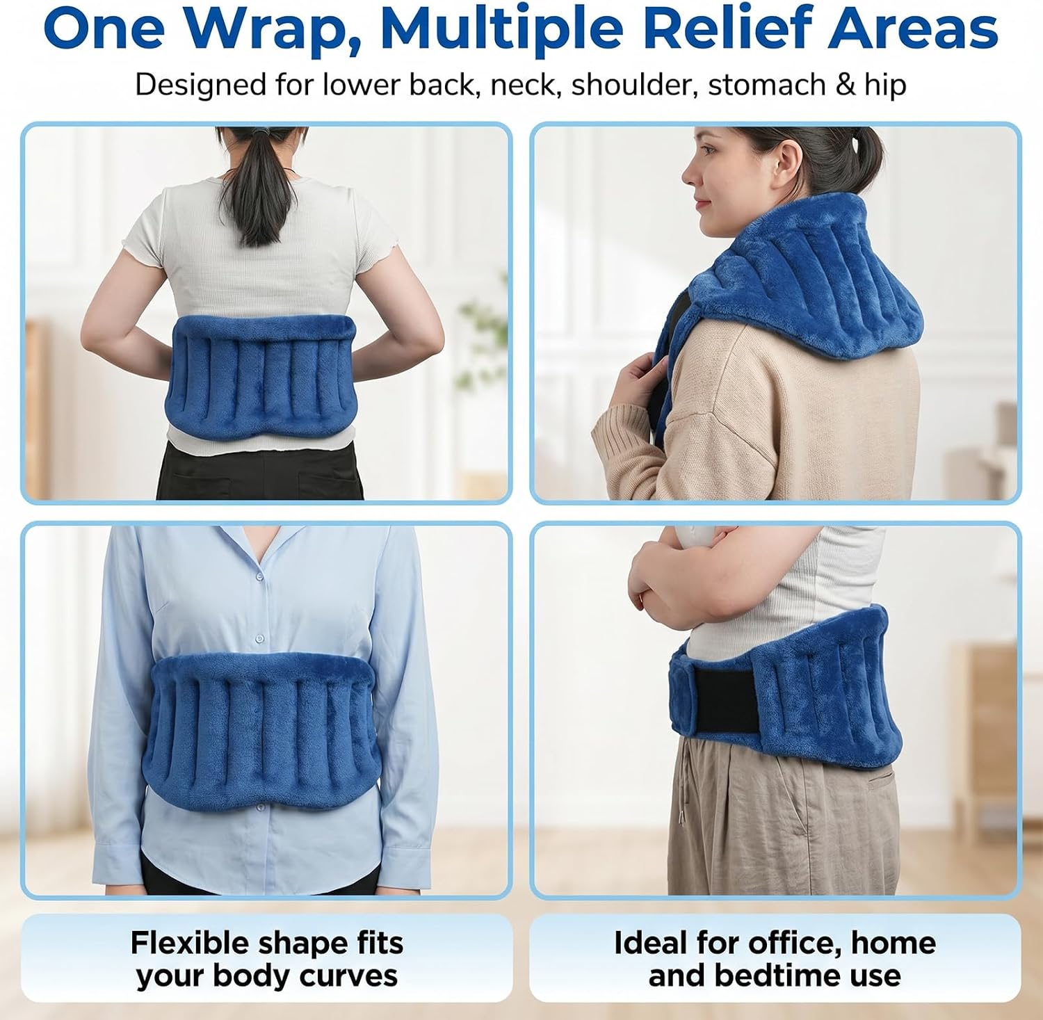 Microwave Heating Pad for Lower Back, Waist, Periods Cramps Pain Relief - Wearable Microwavable Heating Pads Heating Pad with Flax Seed for Hot & Cold Therapy, Unscented Wearable Heat Pack（Navy Blue）