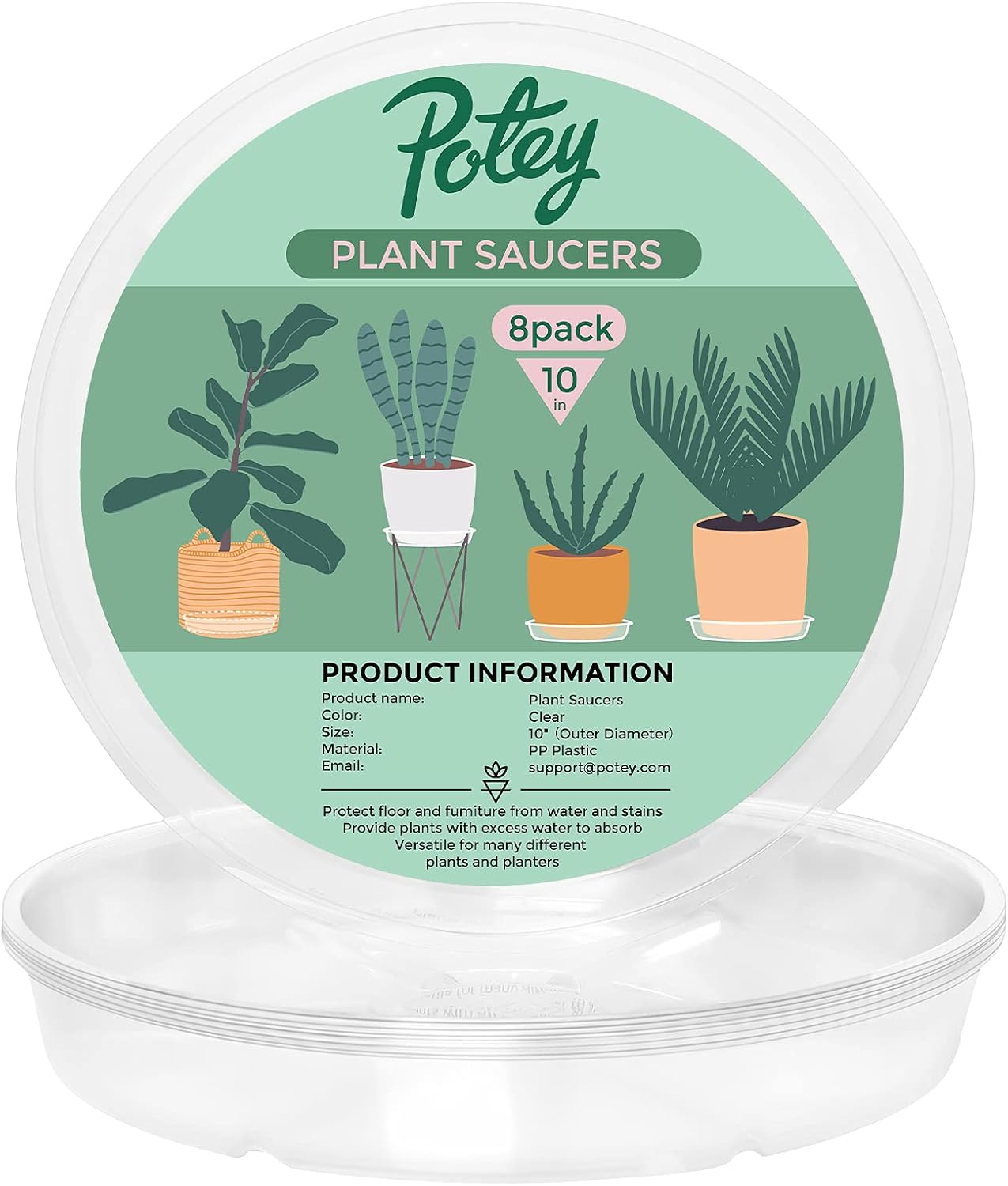 POTEY 8-Pack of 10 Plastic Trays for Plants,Sturdy Clear Pot Saucers Indoor, Water Catcher with Taller Design