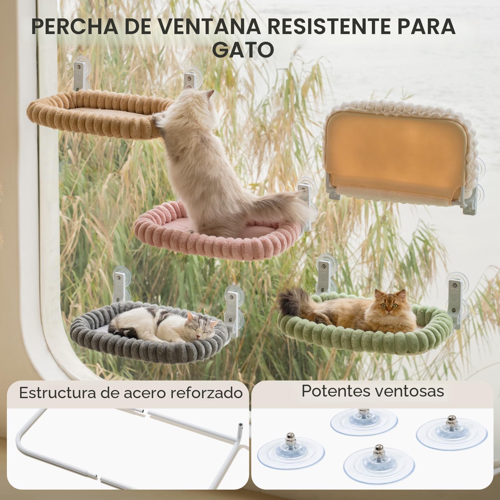 EDAGNY Hamaca de Cama para Gatos de Interior, Plegable, Funda Reversible, Felpa, Resistente hasta 18 kg (Blanco, M)
