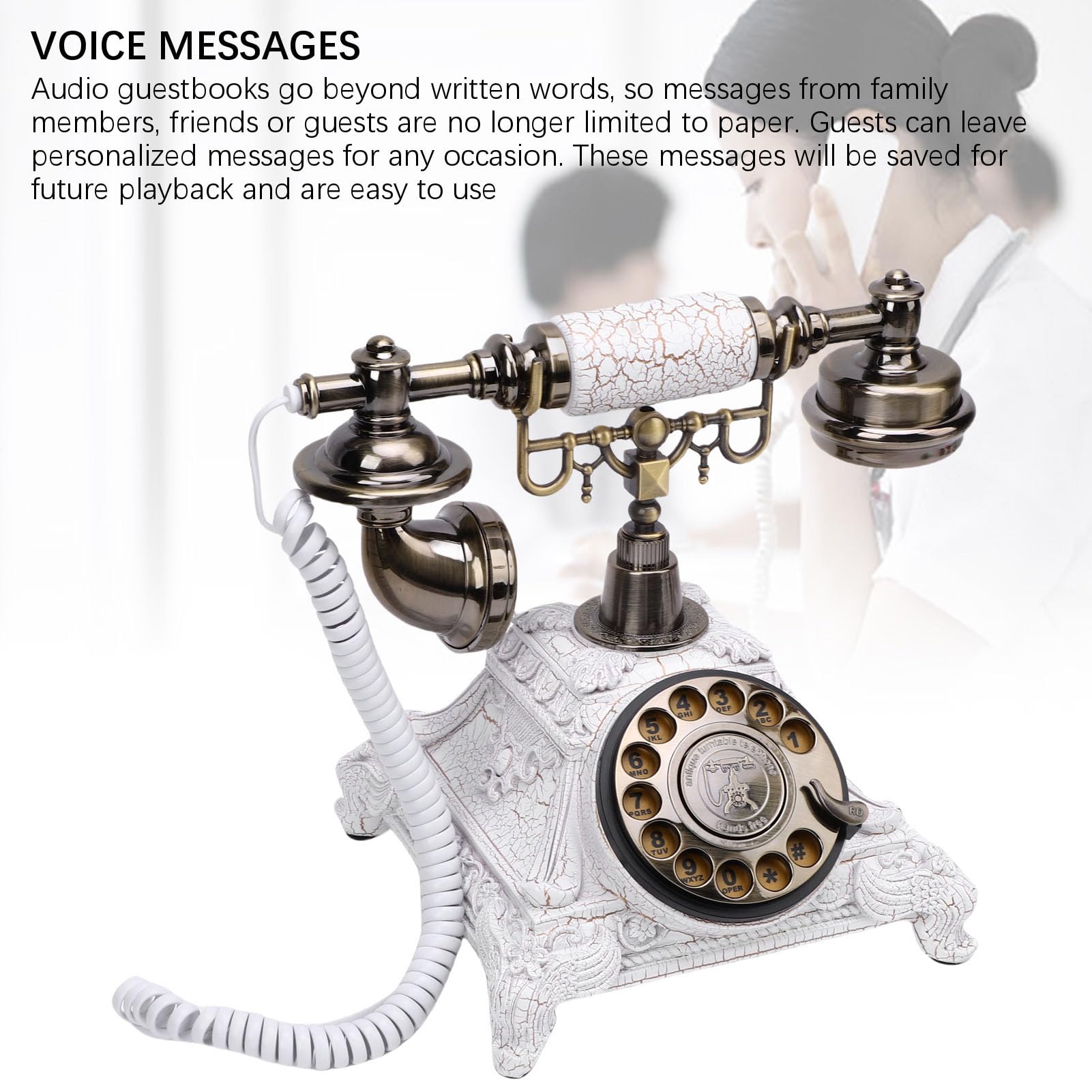 Audio Gästebuch Hochzeit Telefon, Retro und Praktische 32G -Kapazität Audio Gästebuchtelefon, Personalisierte Retro -Telefon für Hochzeitsfeier (Weiß)