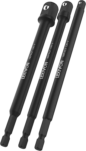 Miniatura 5 de LEXIVON Juego de adaptadores de enchufe de grado de impacto, broca de extensión de 6 pulgadas con soporte, 3 unidades de 1/4, 3/8 y 1/2 pulgadas,